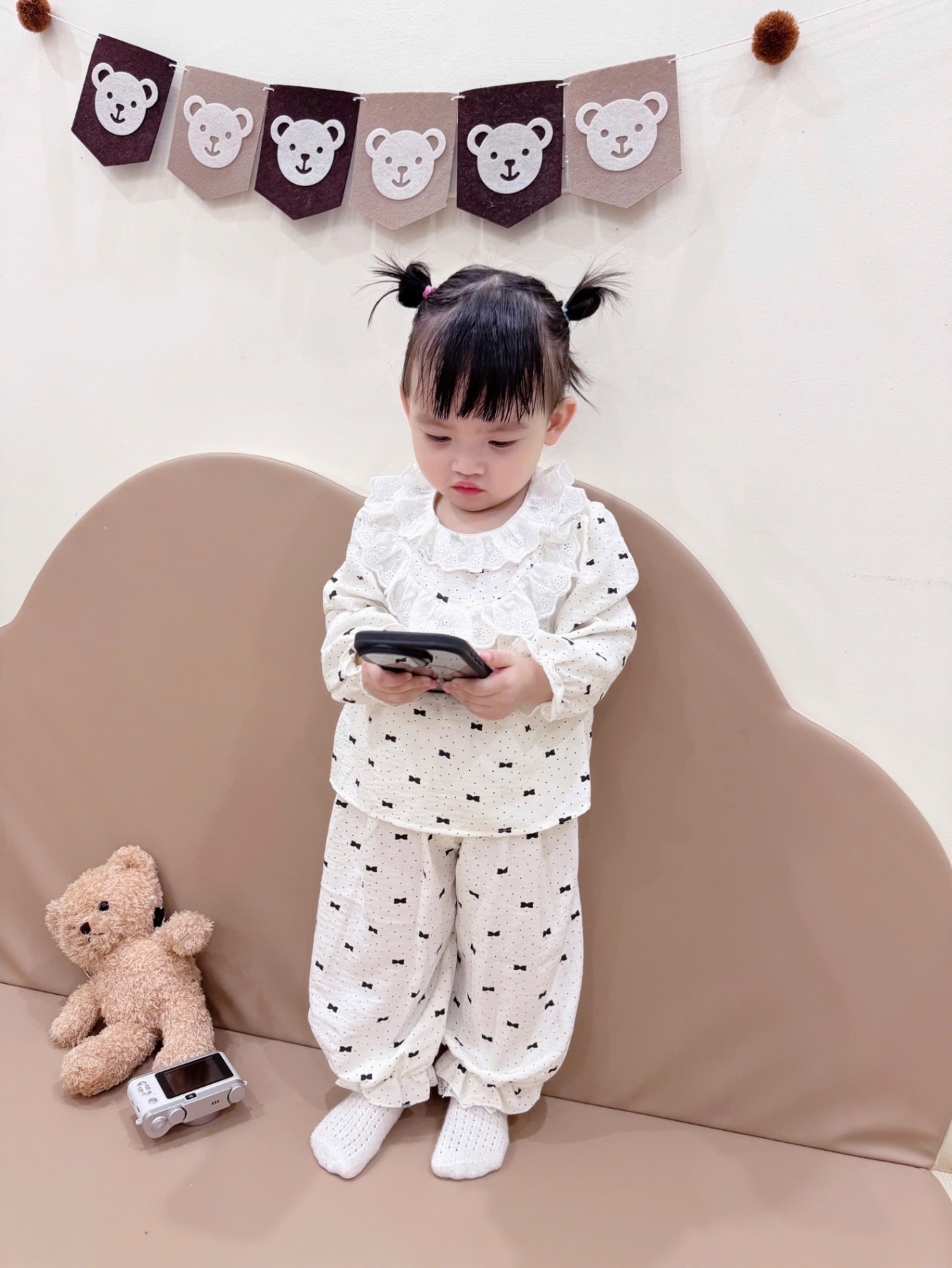 G654 - SET 2 BỘ ĐŨI BÉ GÁI DÀI TAY CỔ REN HÌNH NƠ