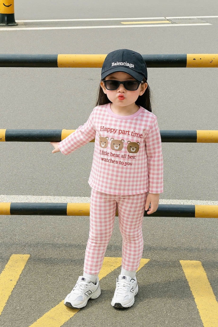 G655 - SET 2 BỘ BÉ GÁI DÀI TAY GẤU Happy be hồng kẻ