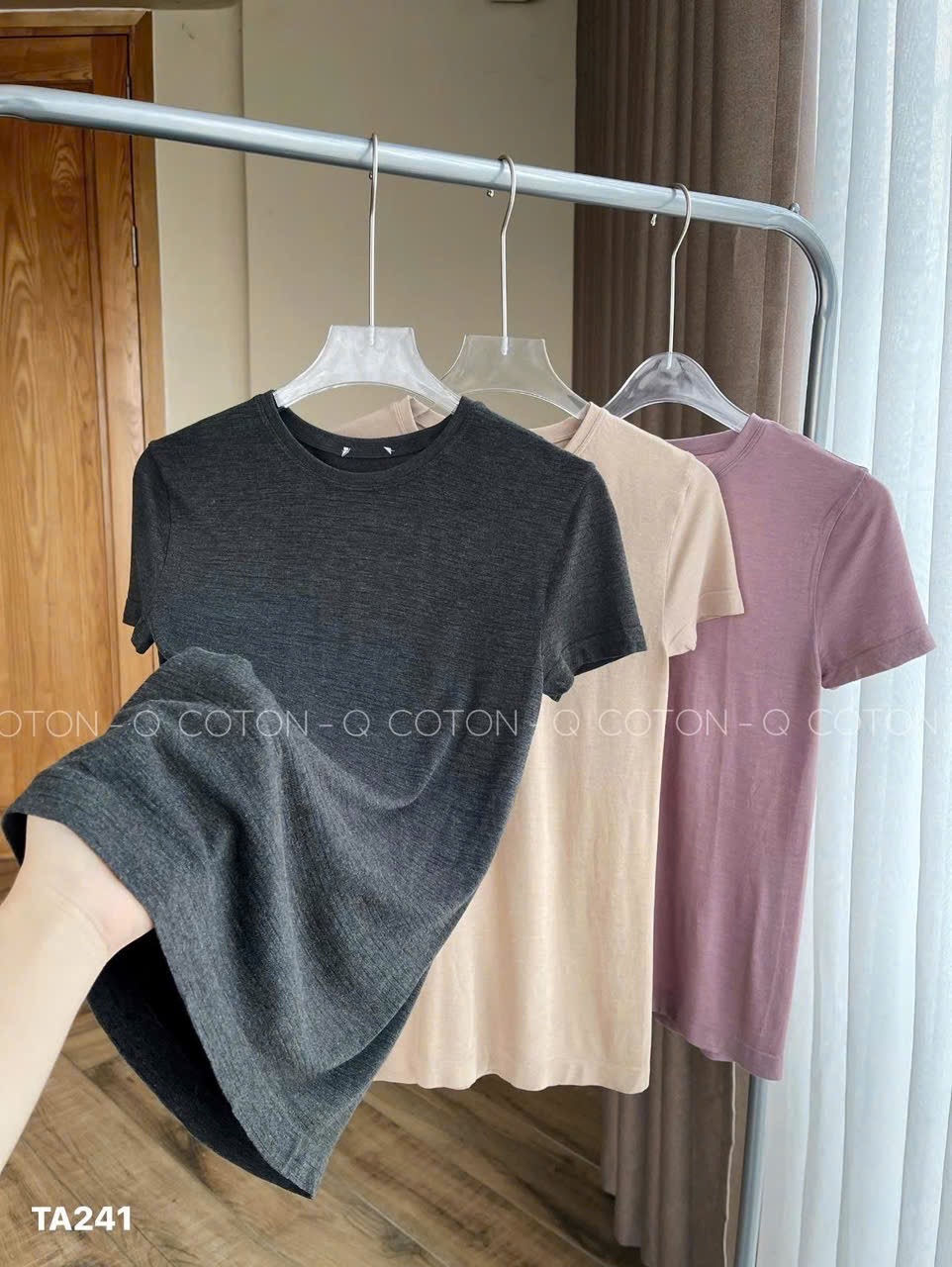 ANU256 - SET 3 ÁO NỮ CỘC XƯỚC CỔ TRÒN đen nâu tím