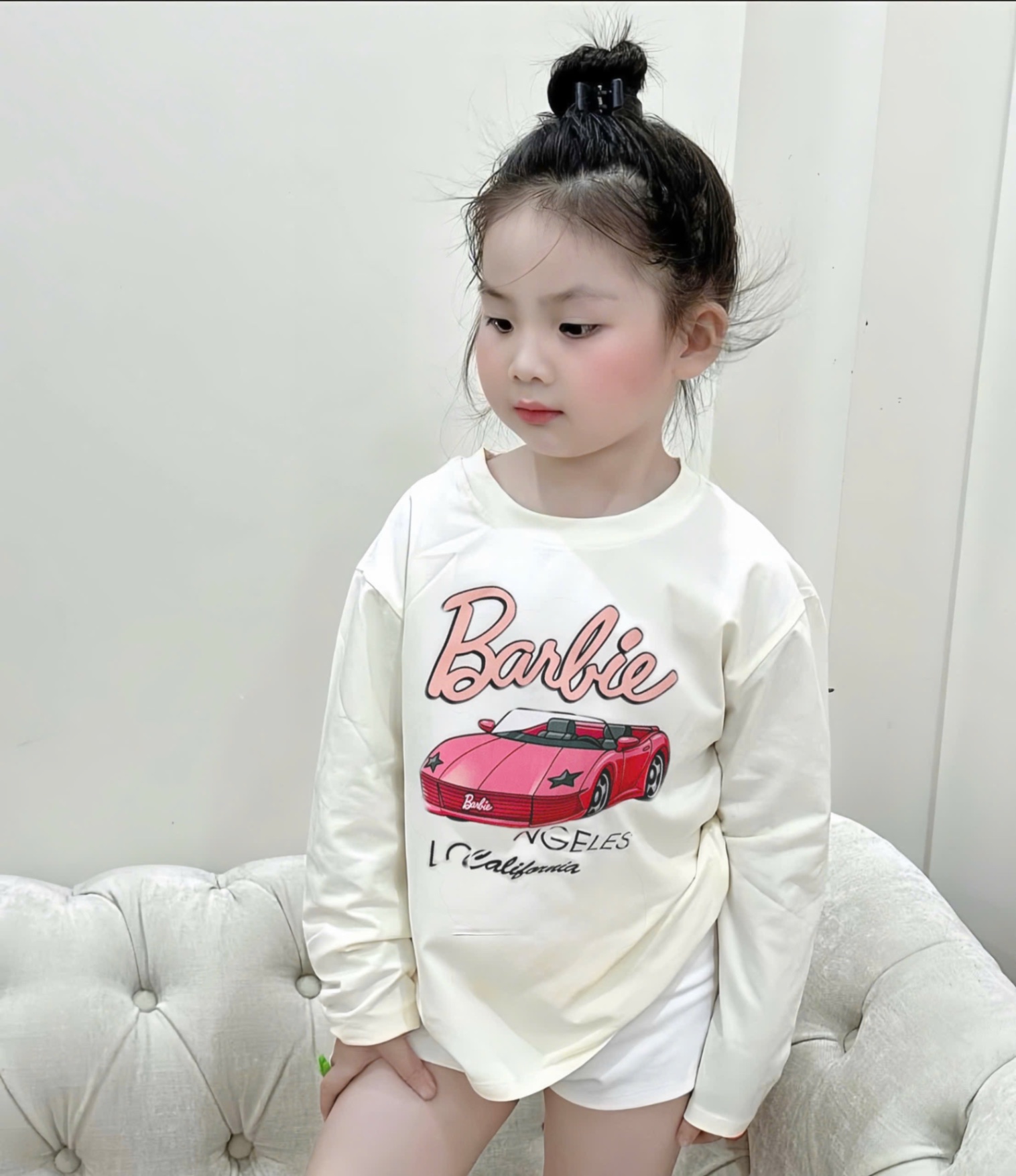 AB736 - SET 3 ÁO BÉ GÁI DÀI TAY Barbie hồng trắng