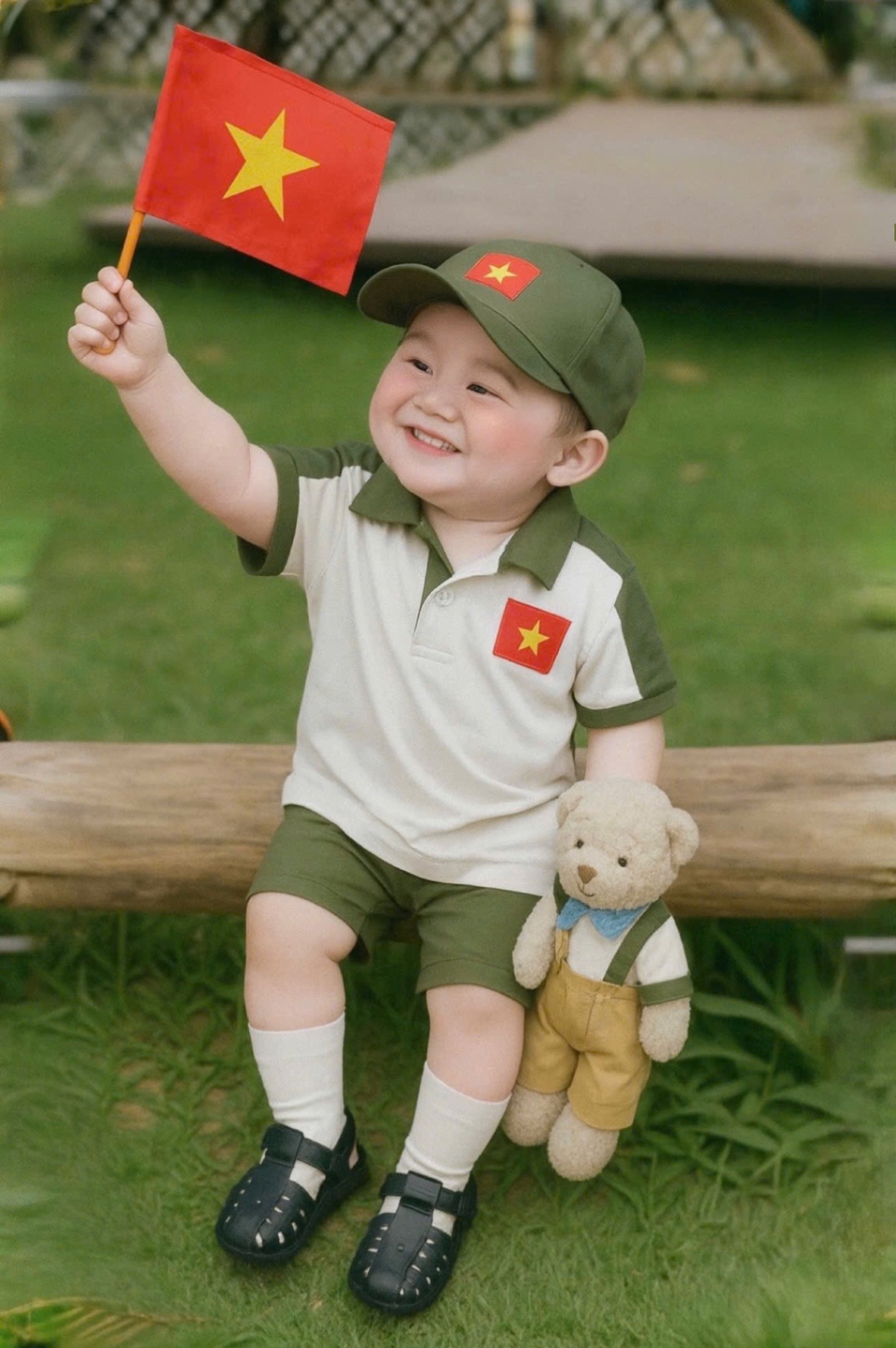 T775 - BỘ ĐÙI BÉ TRAI ÁO POLO TRẮNG PHỐI RÊU BẢN ĐỒ KÈM MŨ