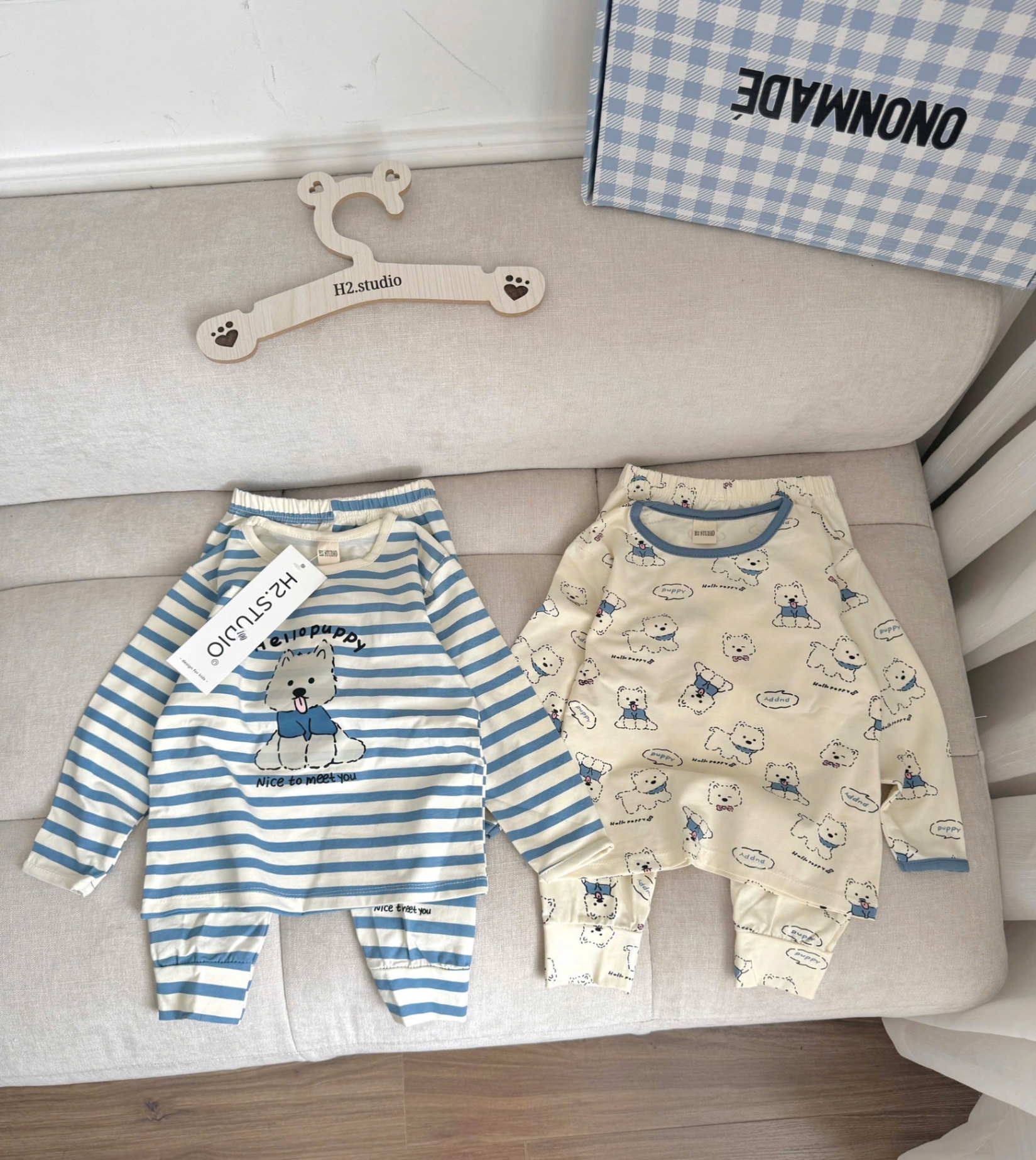 T798 - SET 2 BỘ BÉ TRAI DÀI TAY GẤU PUPPY xanh be