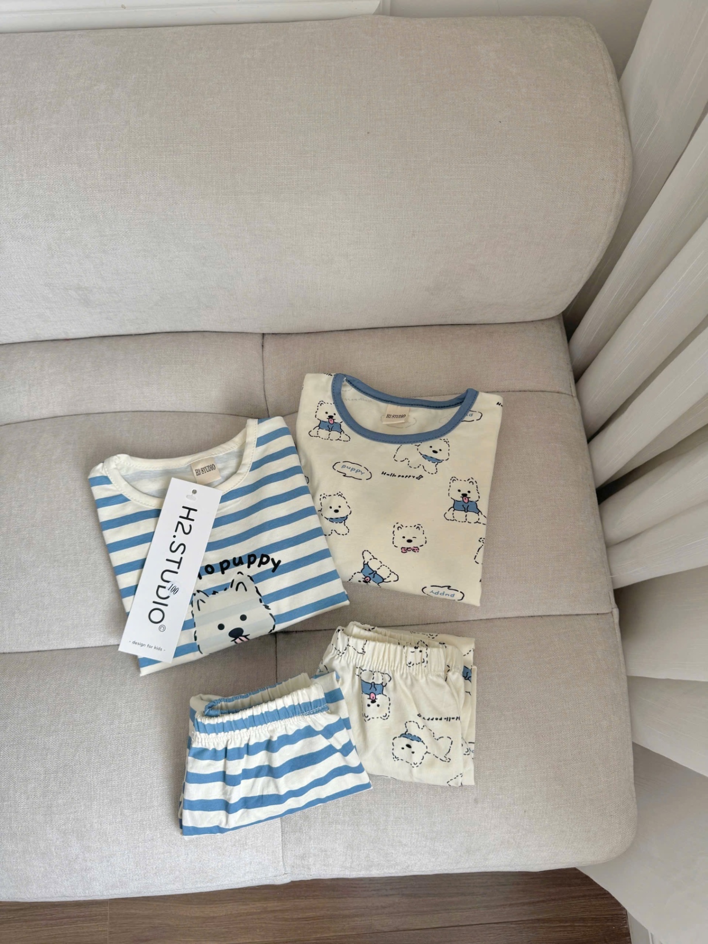 T798 - SET 2 BỘ BÉ TRAI DÀI TAY GẤU PUPPY xanh be