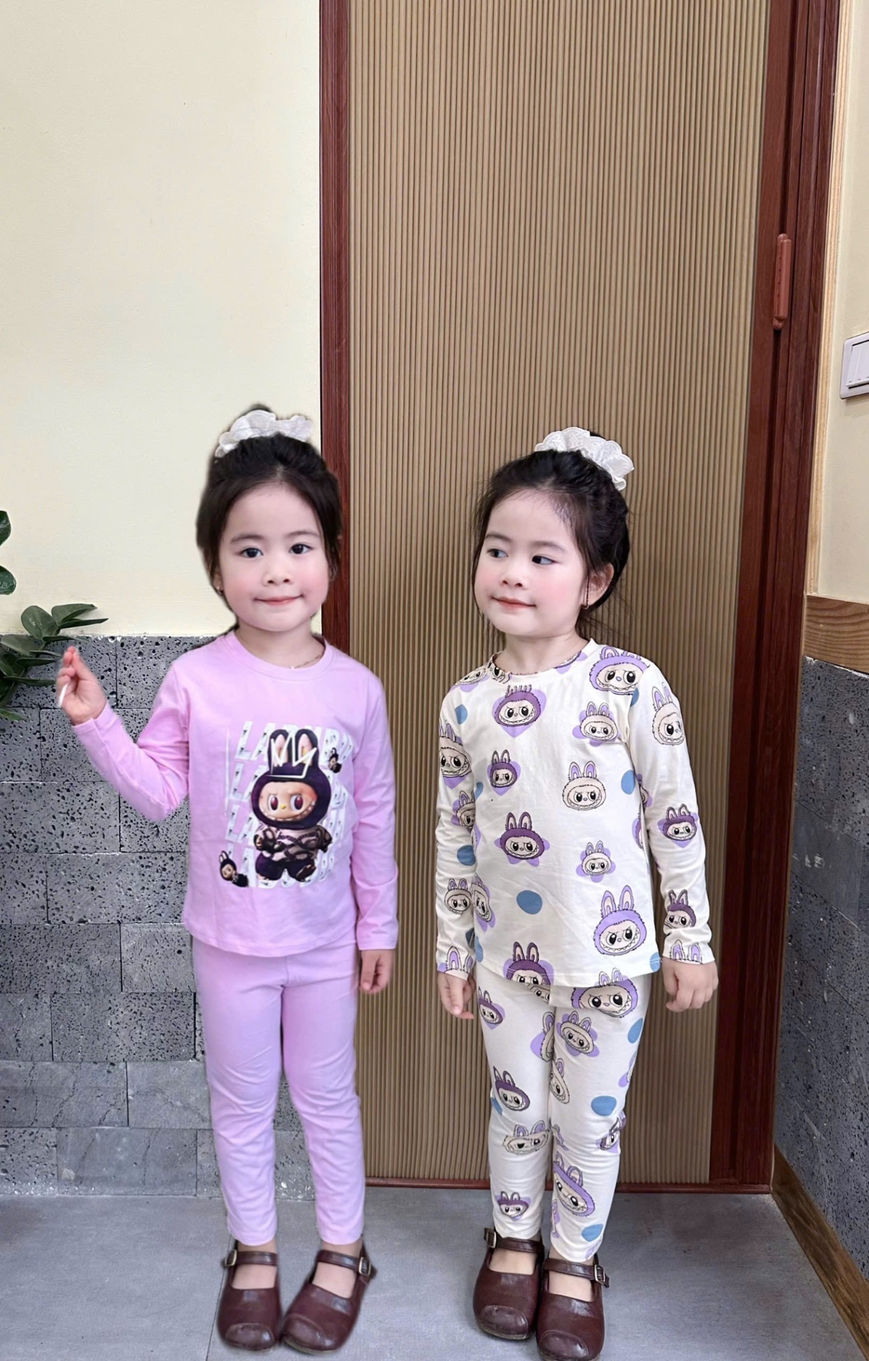 G671 - SET 2 BỘ BÉ GÁI DÀI TAY LABUBU tím be