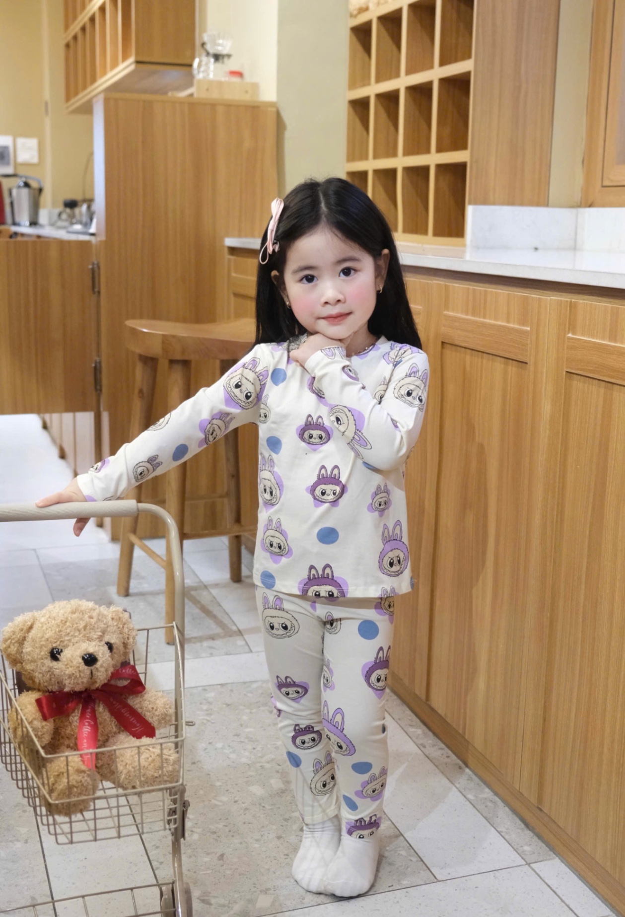 G671 - SET 2 BỘ BÉ GÁI DÀI TAY LABUBU tím be