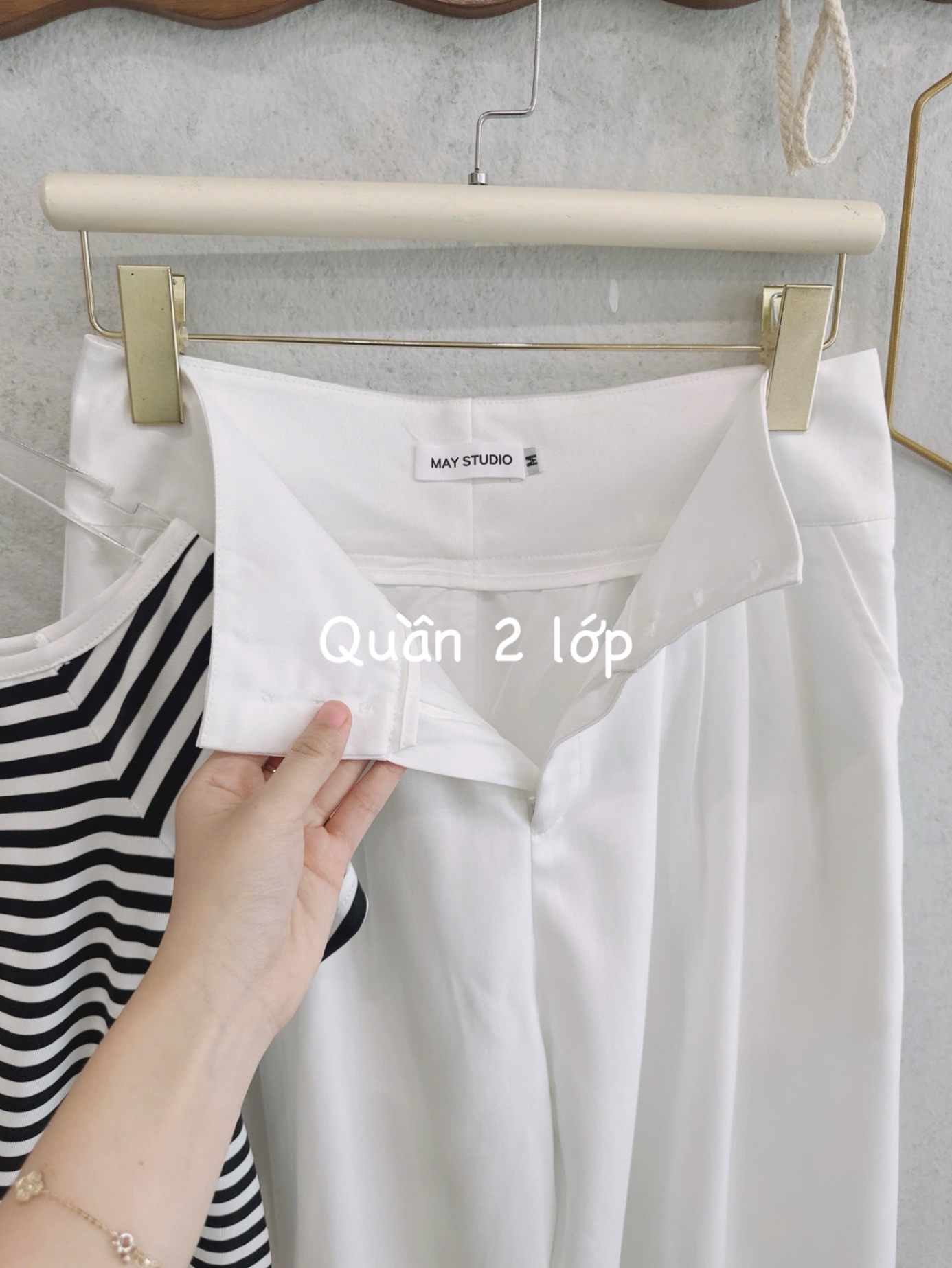 S122 - SET ÁO KẺ NGANG TRỄ VAI MIX QUẦN SUÔNG TRẮNG