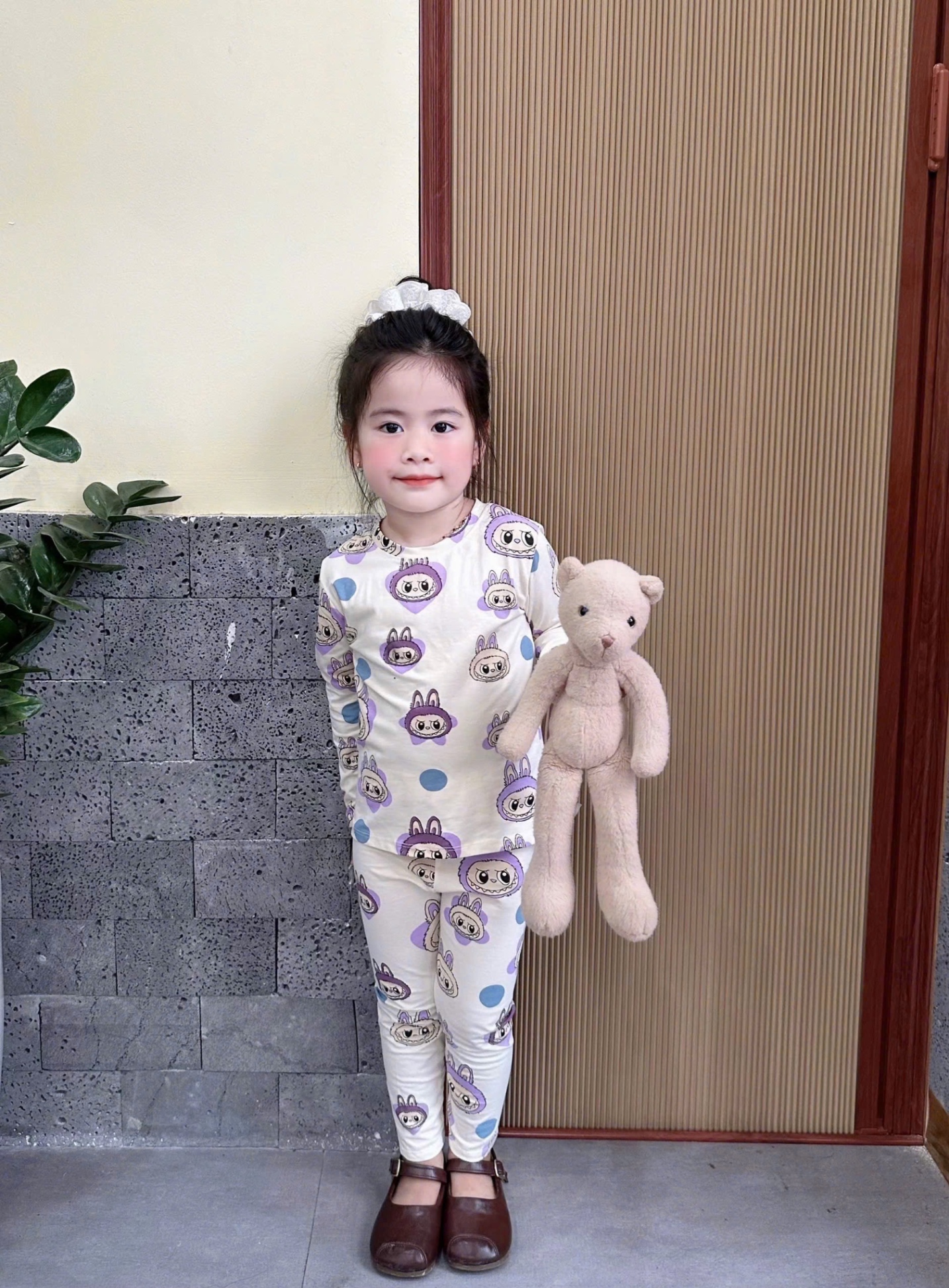 G671 - SET 2 BỘ BÉ GÁI DÀI TAY LABUBU tím be