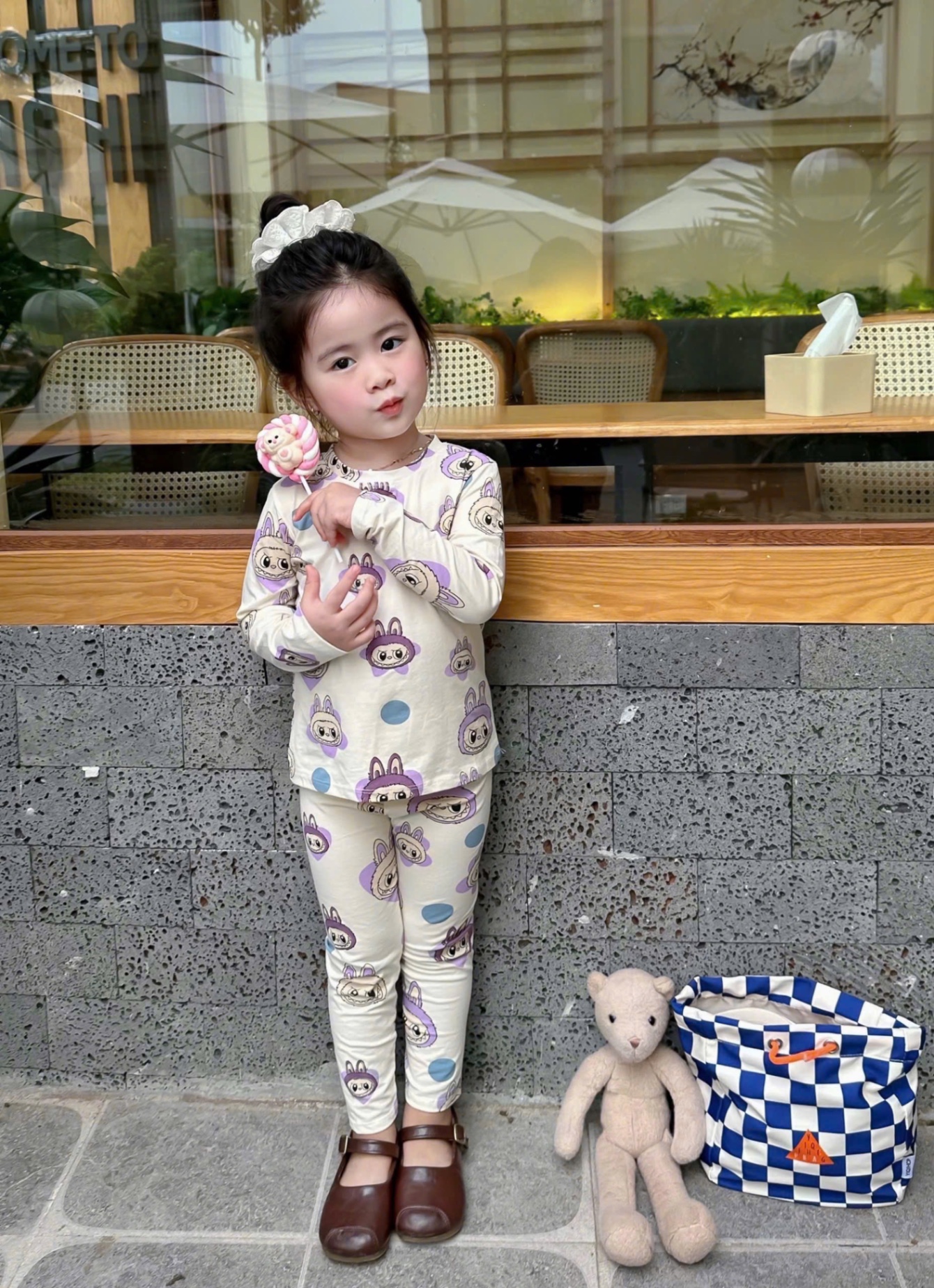 G671 - SET 2 BỘ BÉ GÁI DÀI TAY LABUBU tím be