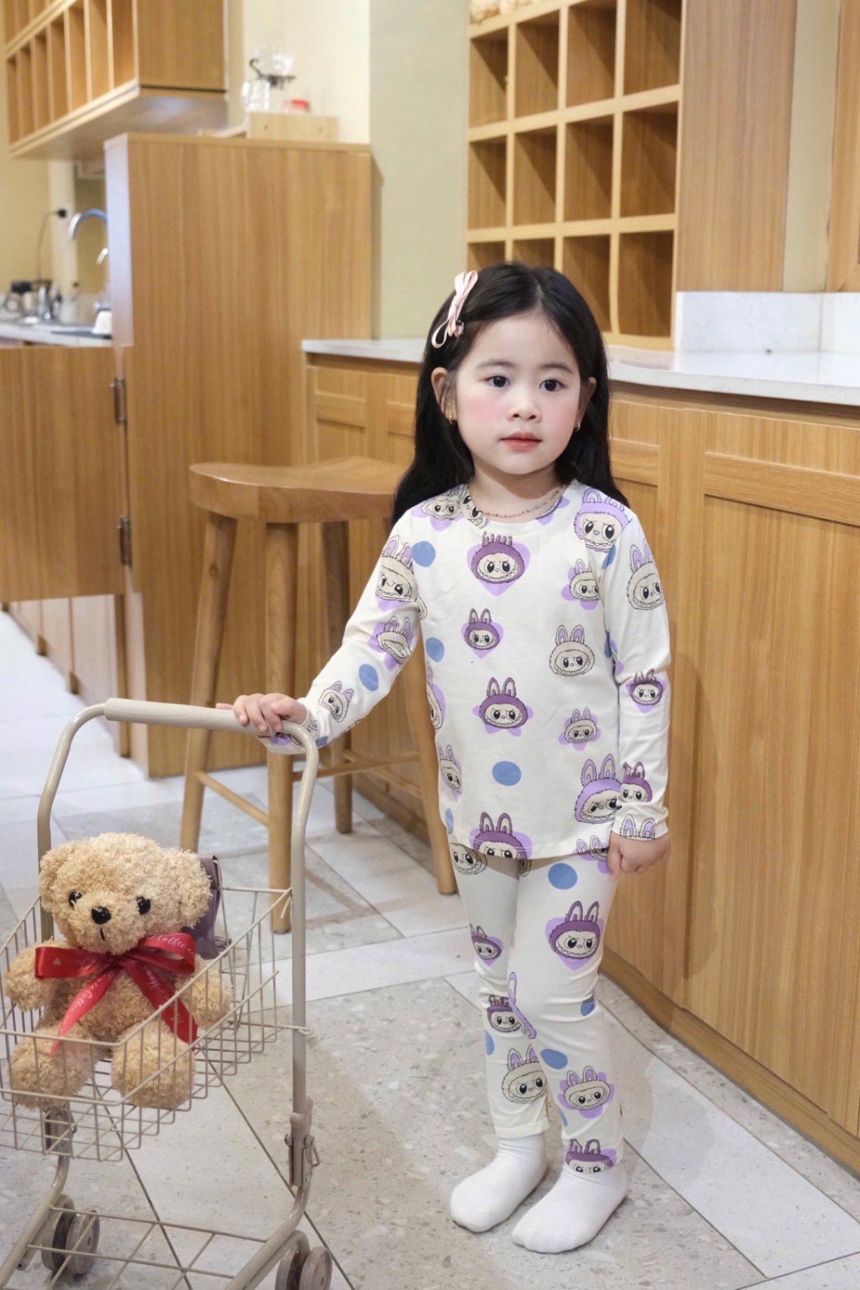 G671 - SET 2 BỘ BÉ GÁI DÀI TAY LABUBU tím be
