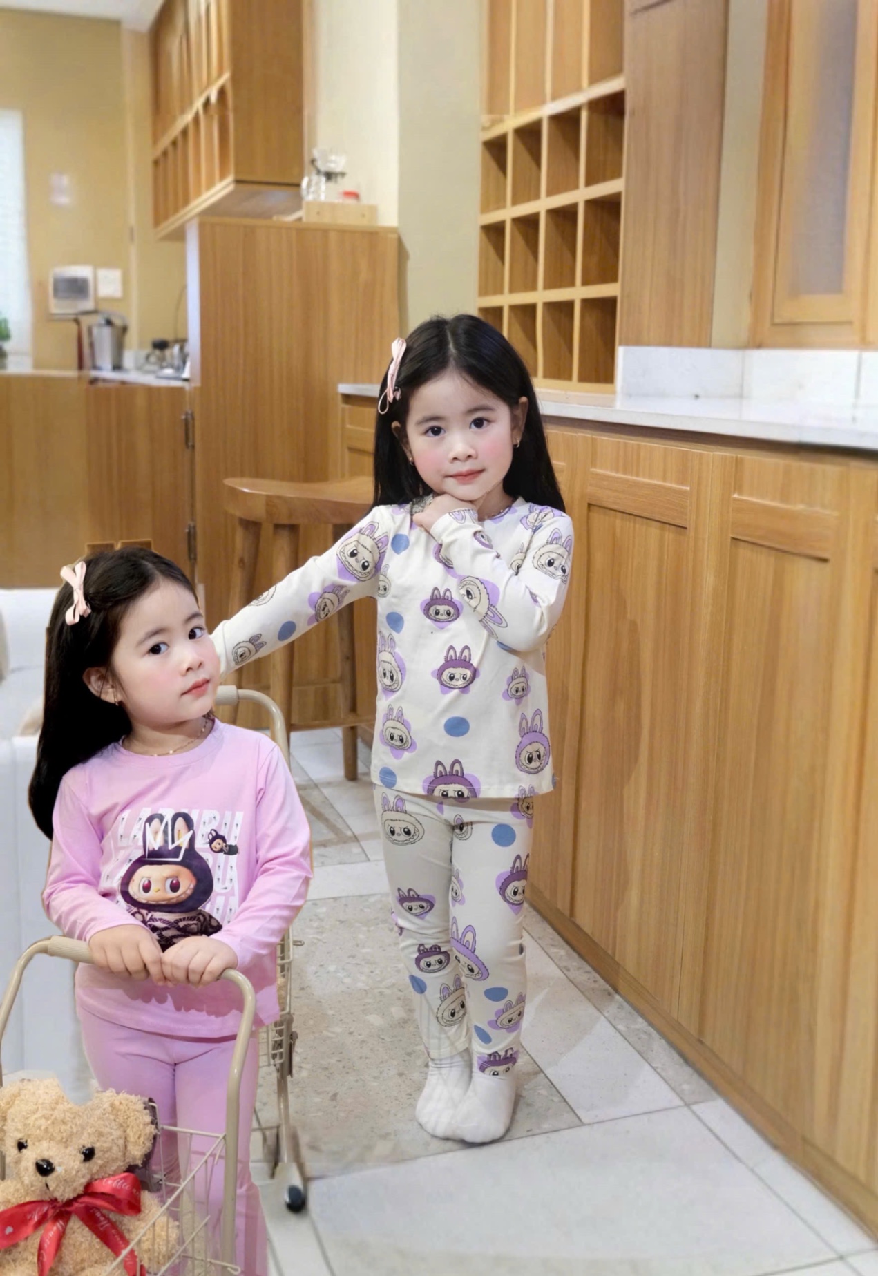 G671 - SET 2 BỘ BÉ GÁI DÀI TAY LABUBU tím be