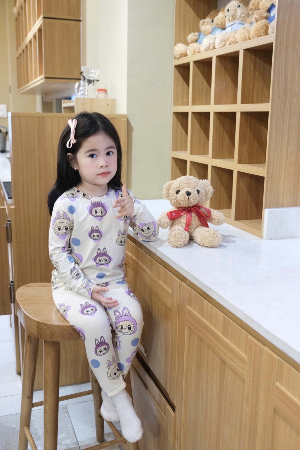 G671 - SET 2 BỘ BÉ GÁI DÀI TAY LABUBU tím be