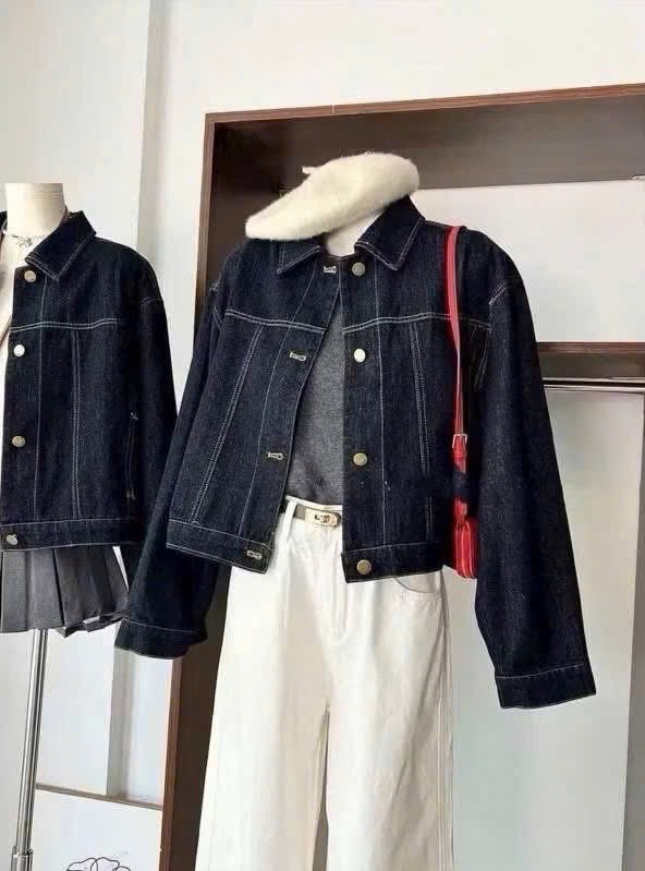 ANU262 - ÁO KHOÁC BÒ NỮ MÀU ĐEN VIỀN CHỈ NỔI