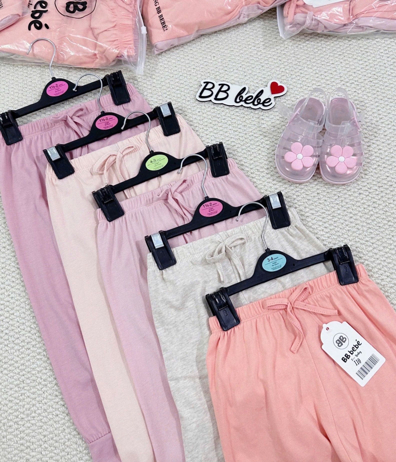 QB313 - SET 5 QUẦN BÉ GÁI DÀI tone hồng ghi