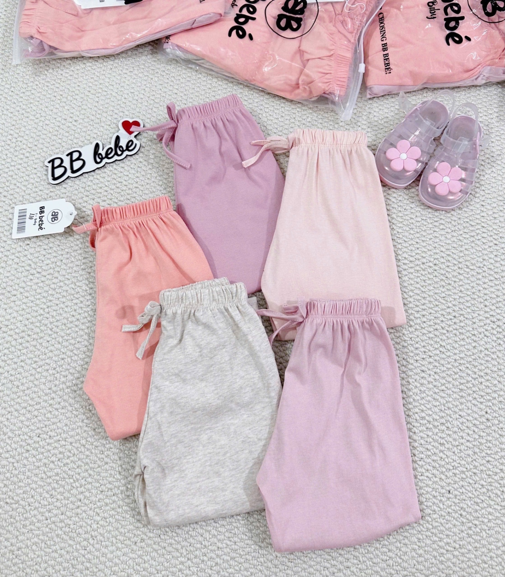 QB313 - SET 5 QUẦN BÉ GÁI DÀI tone hồng ghi
