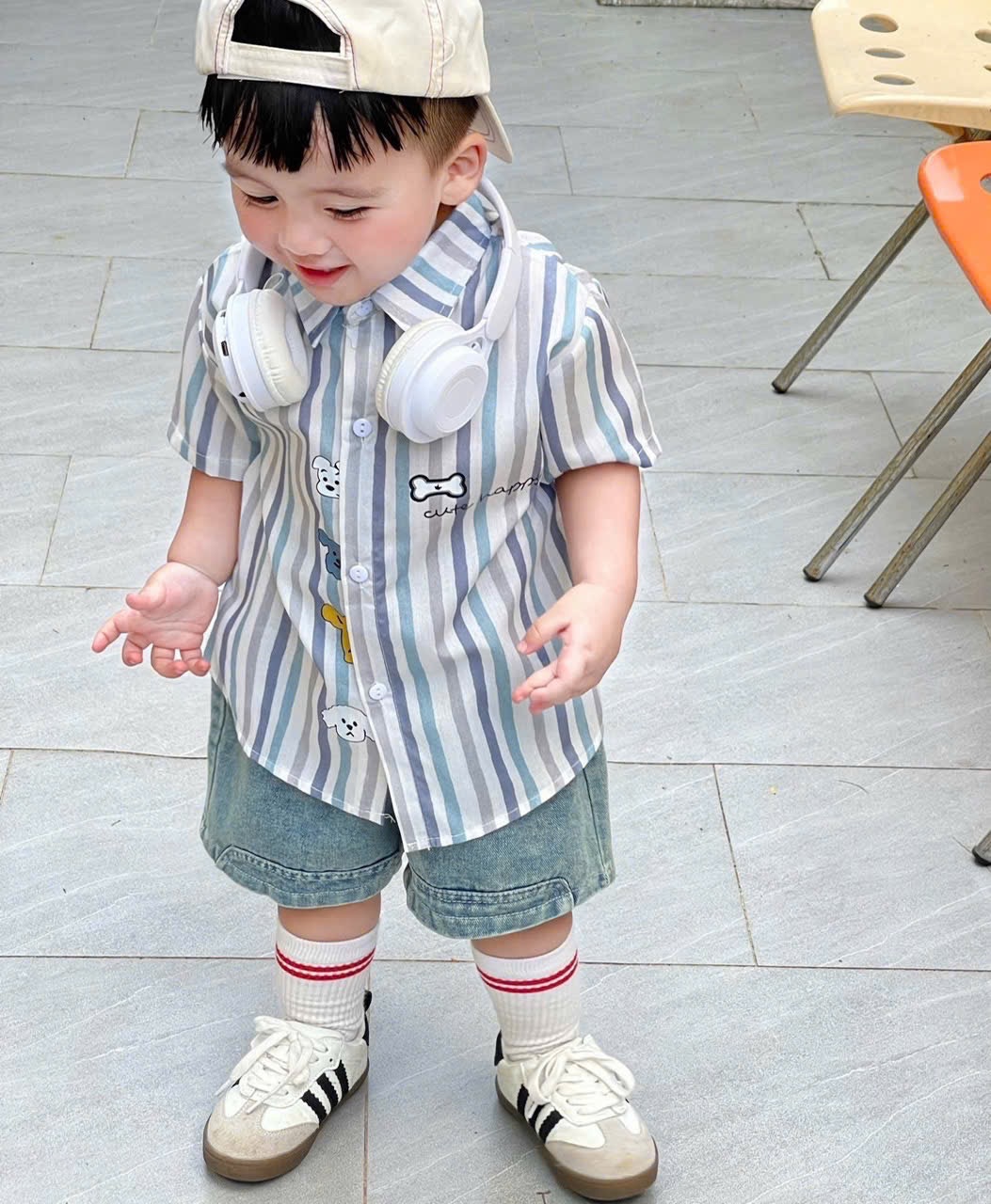T813 - SET BÉ TRAI ÁO SƠ MI SỌC XANH CHÓ cute QUẦN ĐÙI BÒ