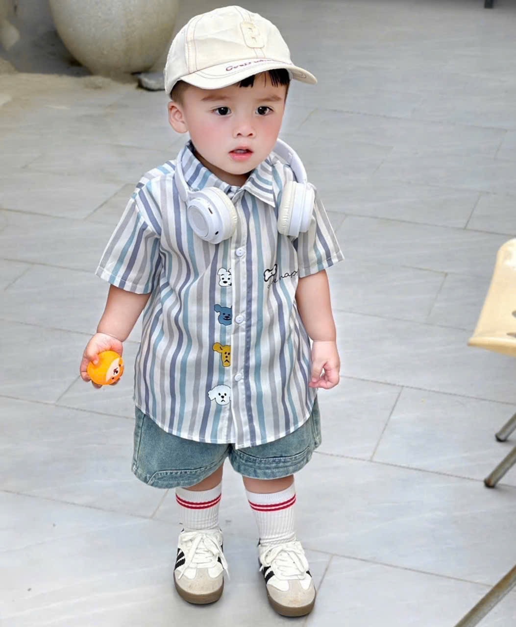 T813 - SET BÉ TRAI ÁO SƠ MI SỌC XANH CHÓ cute QUẦN ĐÙI BÒ