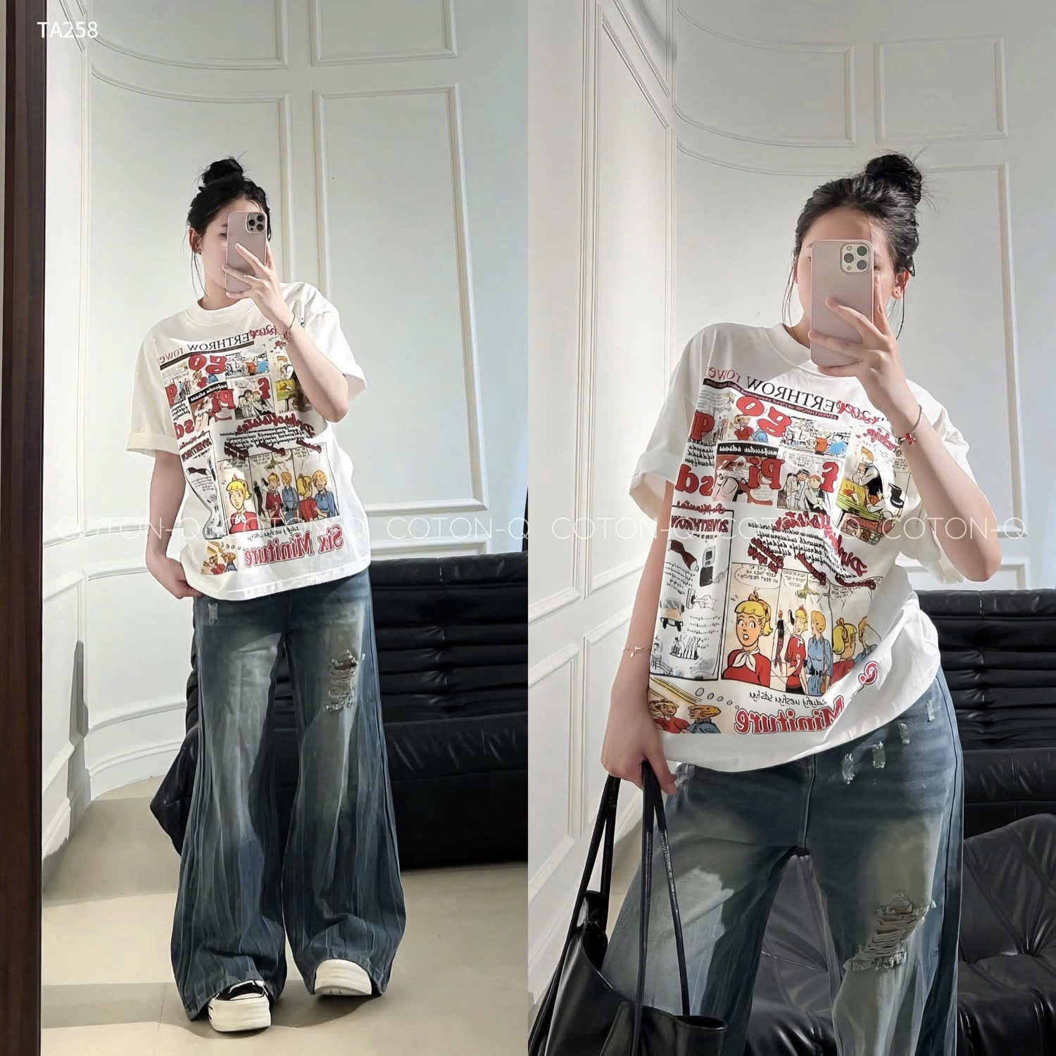 ANU267 - ÁO PHÔNG NỮ TRẮNG CHỮ MÀU SIX min