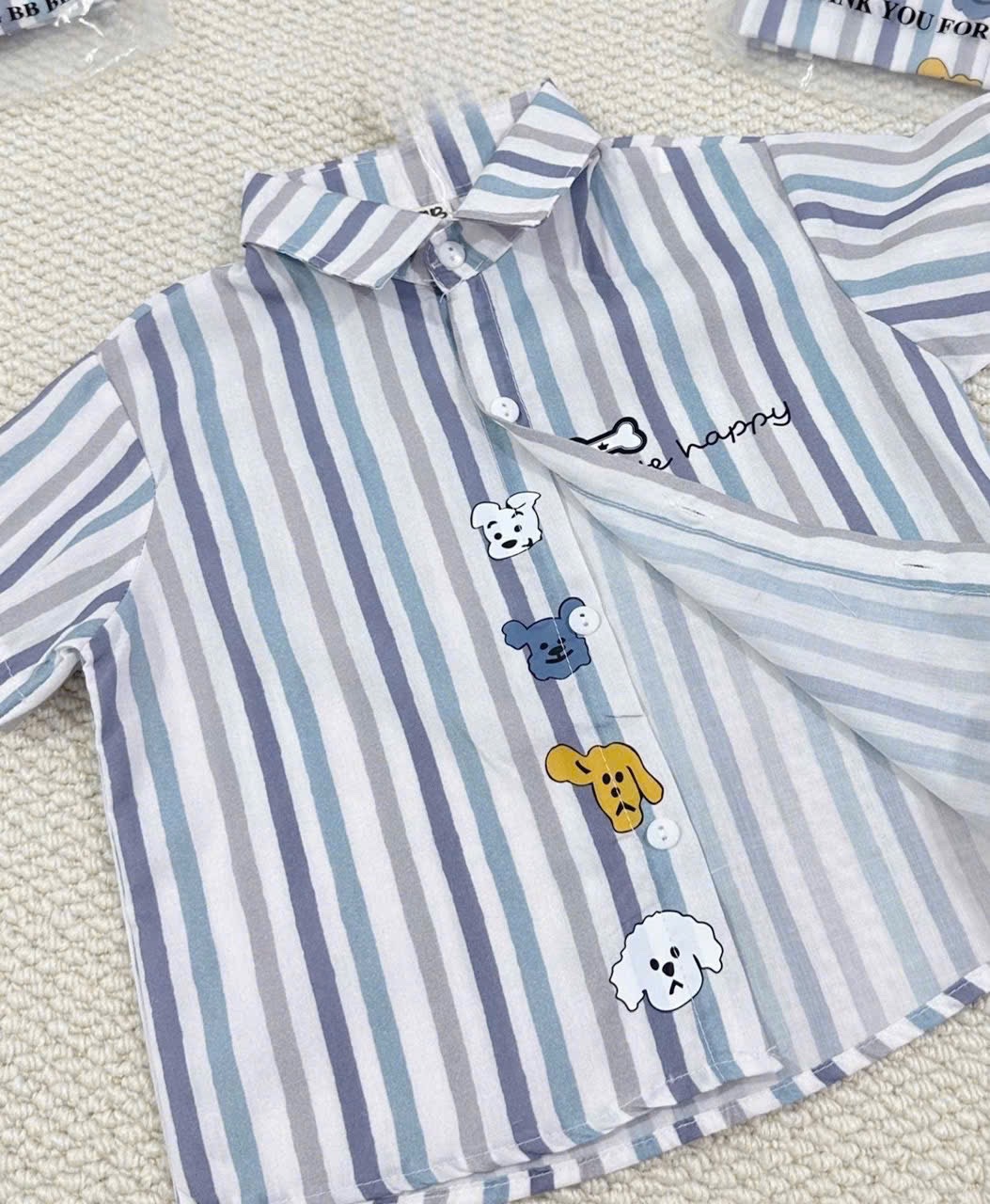 T813 - SET BÉ TRAI ÁO SƠ MI SỌC XANH CHÓ cute QUẦN ĐÙI BÒ