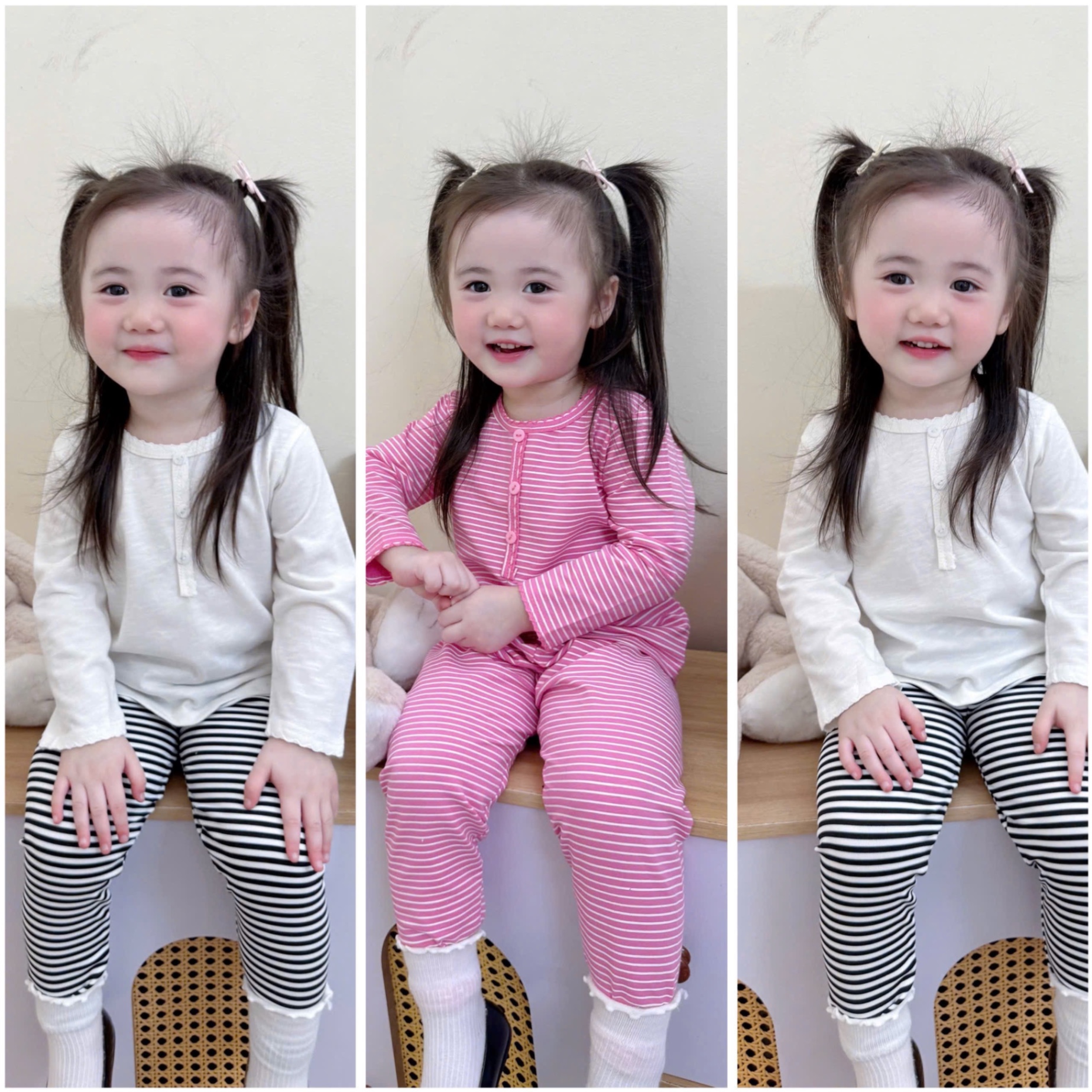 G687 - SET 2 BỘ BÉ GÁI DÀI TAY TĂM CỔ CÚC XƯỢC