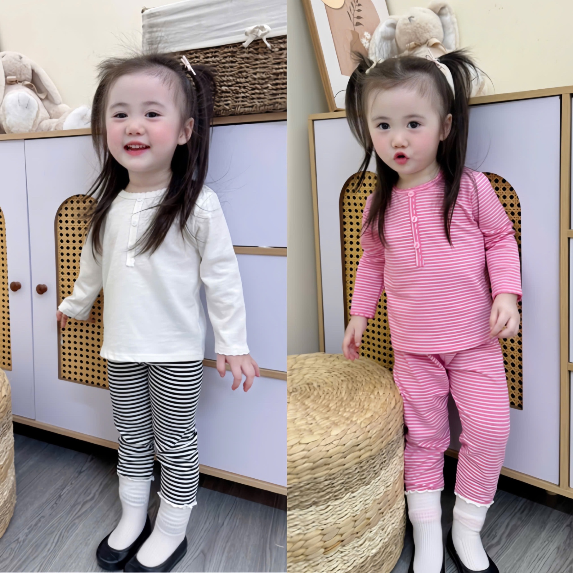 G687 - SET 2 BỘ BÉ GÁI DÀI TAY TĂM CỔ CÚC XƯỢC