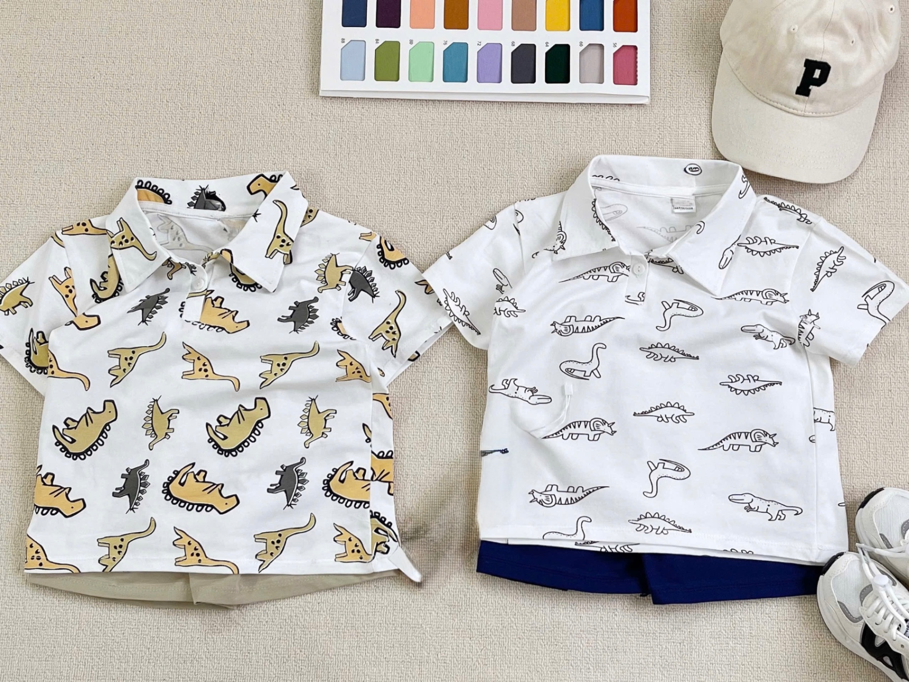 T821 - SET 2 BỘ ĐÙI BÉ TRAI POLO KHỦNG LONG QUẦN THAN BE