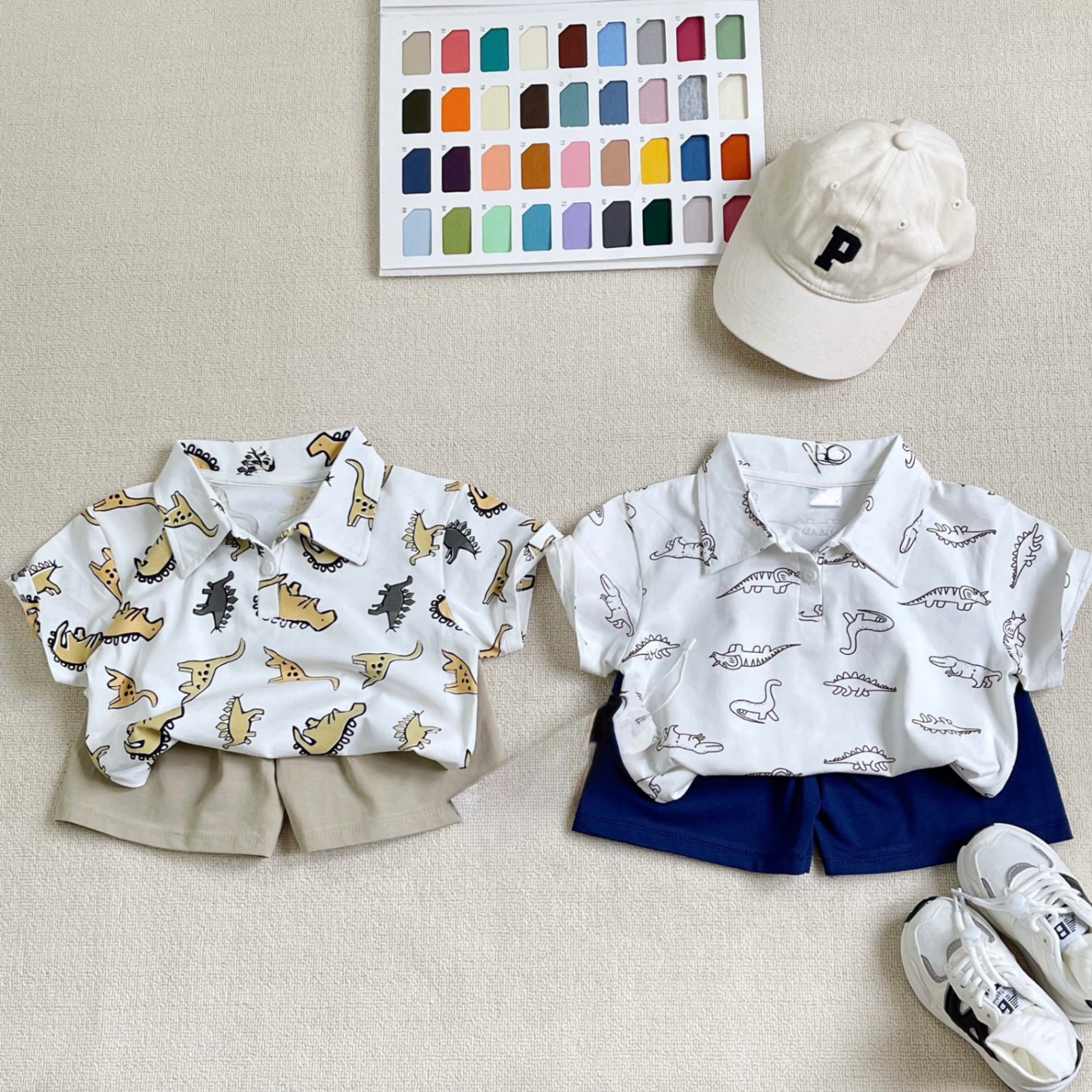 T821 - SET 2 BỘ ĐÙI BÉ TRAI POLO KHỦNG LONG QUẦN THAN BE