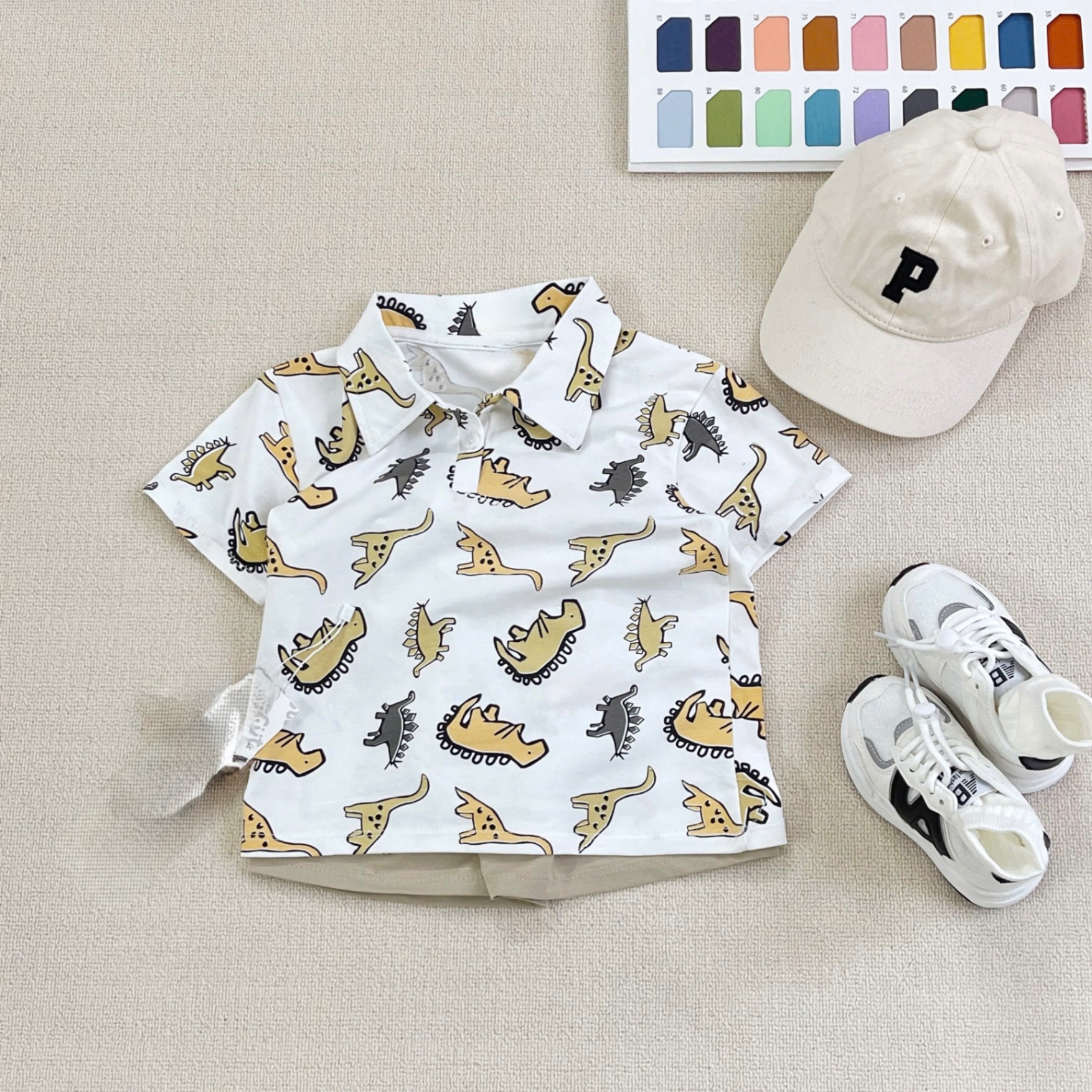 T821 - SET 2 BỘ ĐÙI BÉ TRAI POLO KHỦNG LONG QUẦN THAN BE