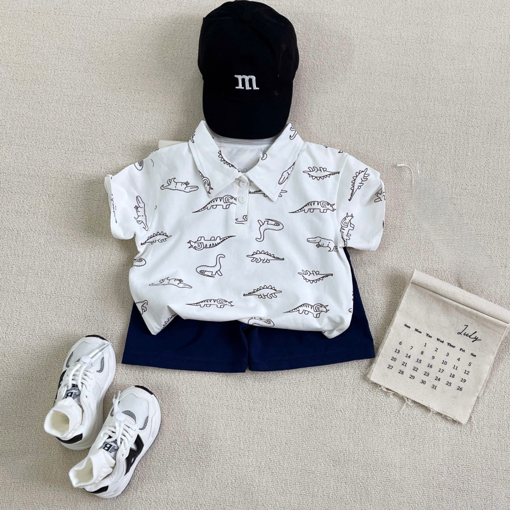 T821 - SET 2 BỘ ĐÙI BÉ TRAI POLO KHỦNG LONG QUẦN THAN BE