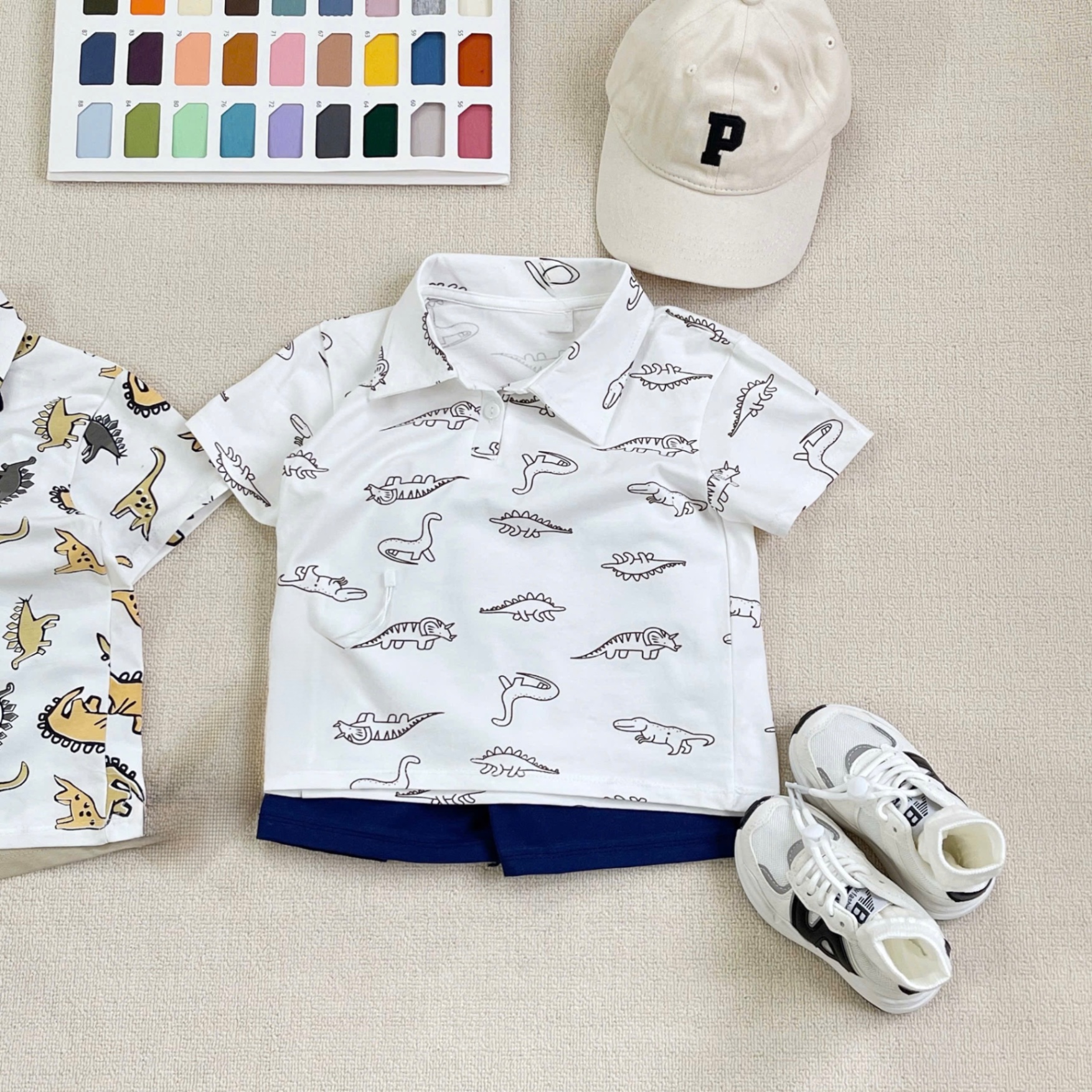 T821 - SET 2 BỘ ĐÙI BÉ TRAI POLO KHỦNG LONG QUẦN THAN BE