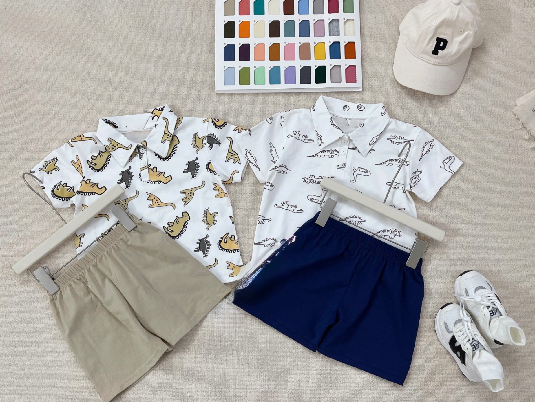 T821 - SET 2 BỘ ĐÙI BÉ TRAI POLO KHỦNG LONG QUẦN THAN BE