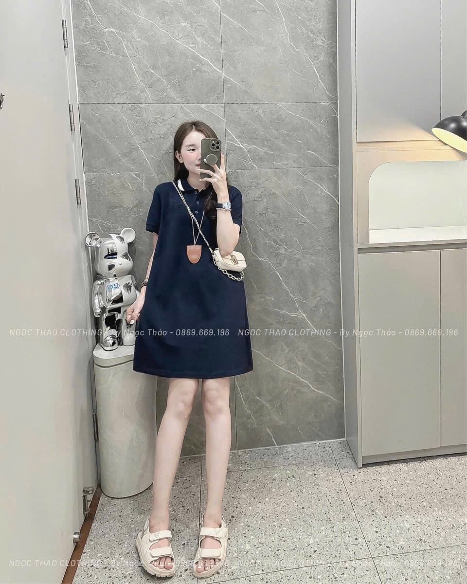 V483 - VÁY POLO NỮ SUÔNG XOÈ CỔ PHỐI