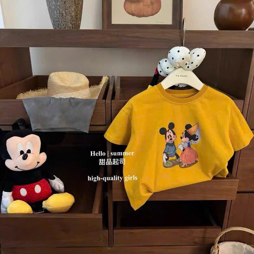G692 - BỘ ĐÙI BÉ GÁI ÁO VÀNG MICKEY QUẦN XÁM