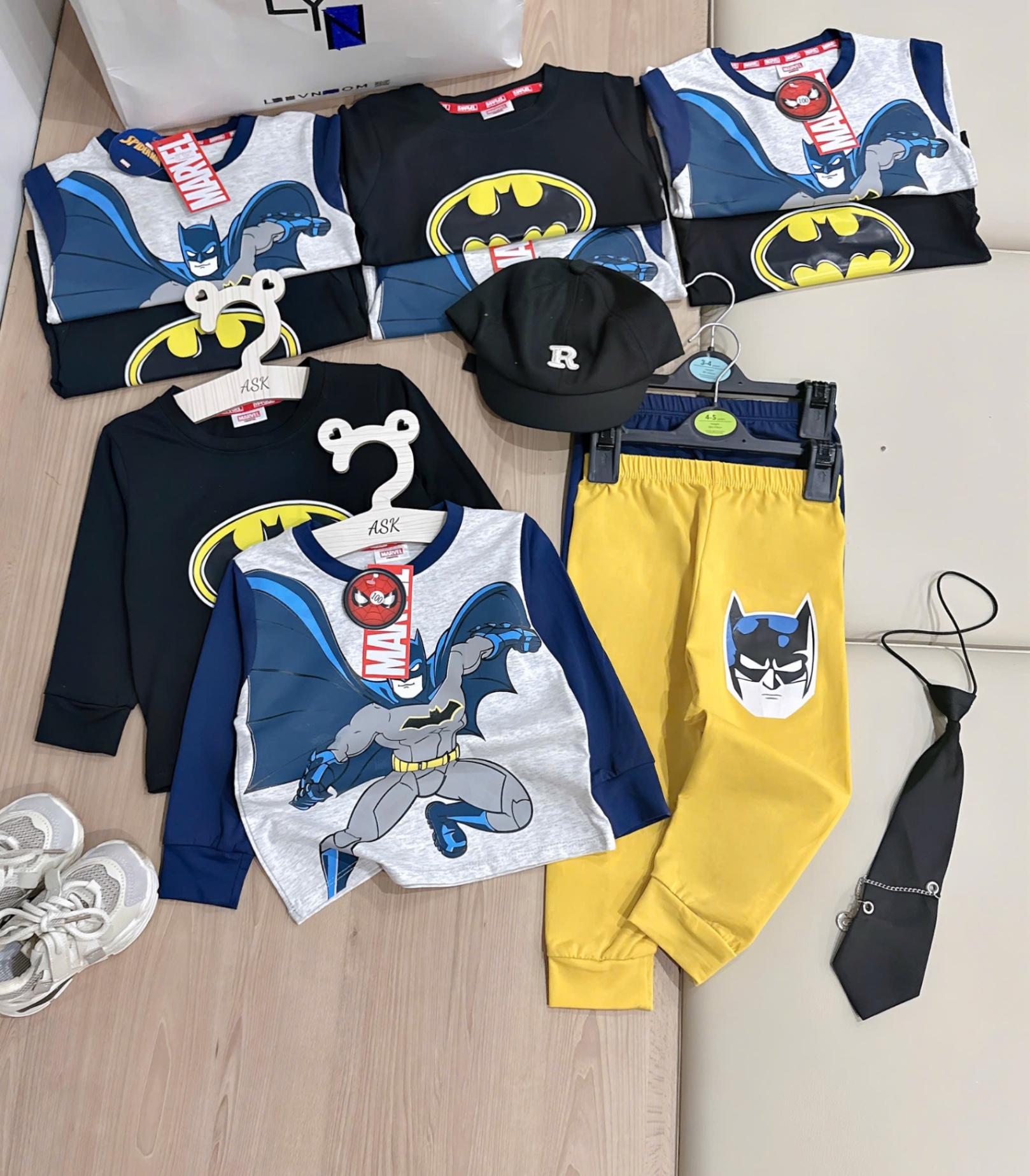T842 - SET 2 BỘ BÉ TRAI DÀI TAY BATMAN PHỐI MÀU đen ghi