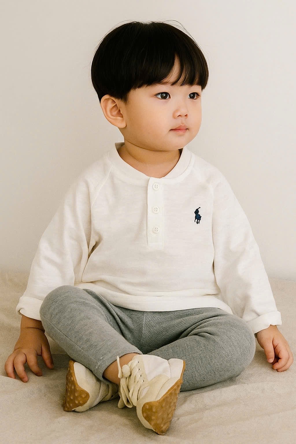 AB761 - SET 3 ÁO BÉ TRAI DÀI TAY KỊ SĨ đen ghi trắng CÚC CỔ