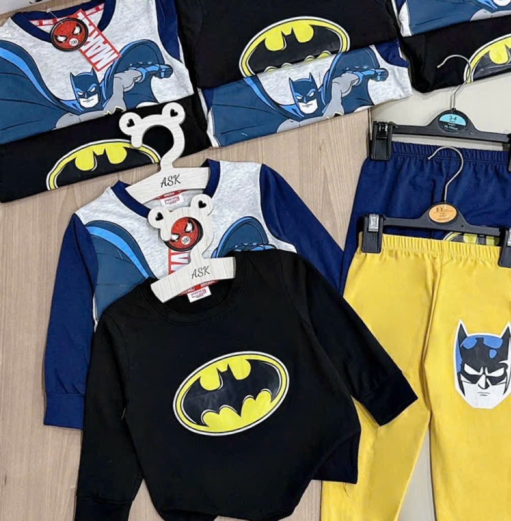 T842 - SET 2 BỘ BÉ TRAI DÀI TAY BATMAN PHỐI MÀU đen ghi