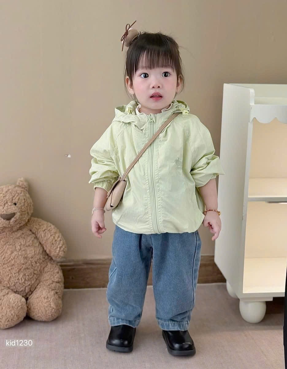 AB767 - ÁO KHOÁC GIÓ BÉ THÊU cute xanh cốm