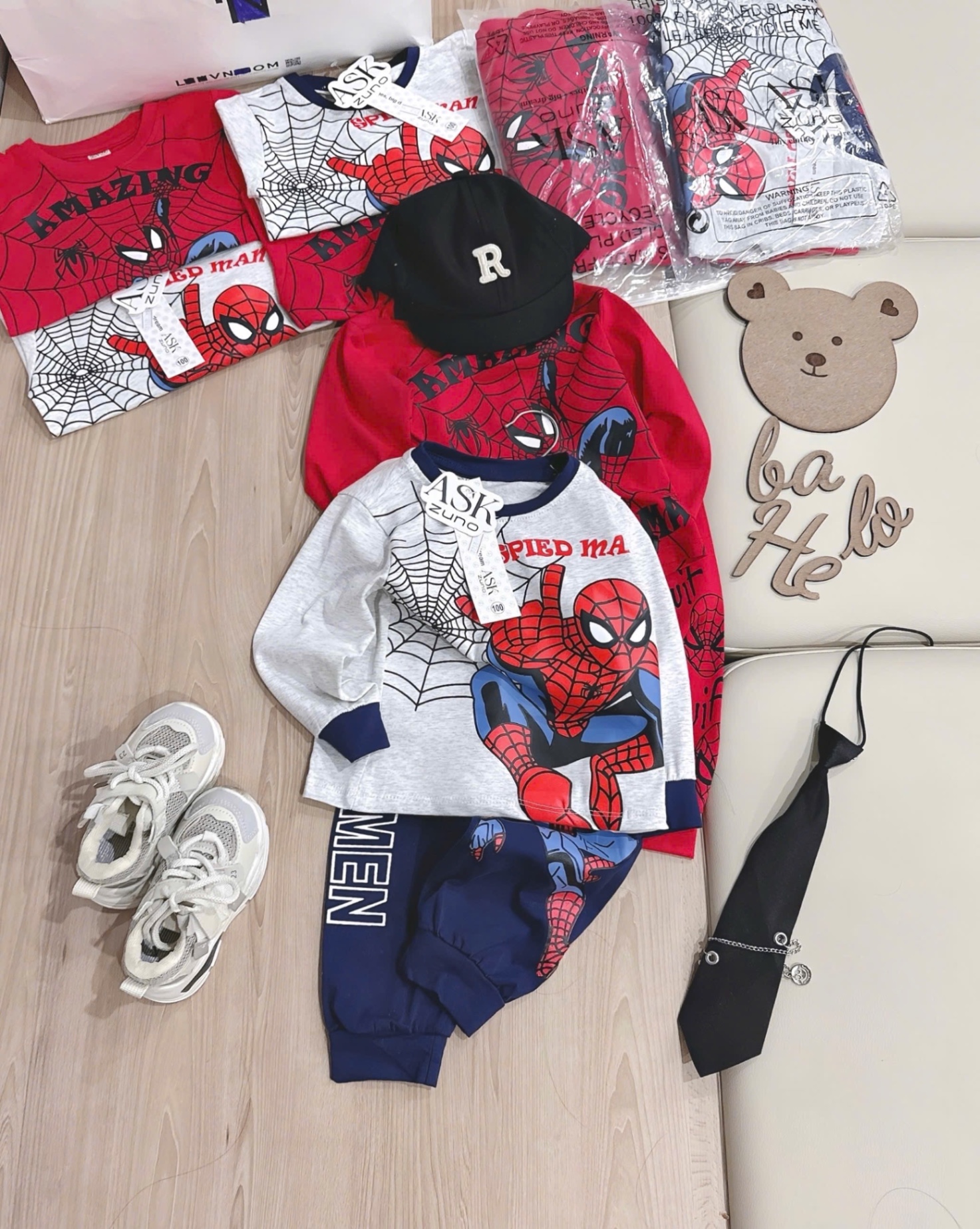T851 - SET 2 BỘ BÉ TRAI DÀI TAY NHỆN AMAZING đỏ ghi