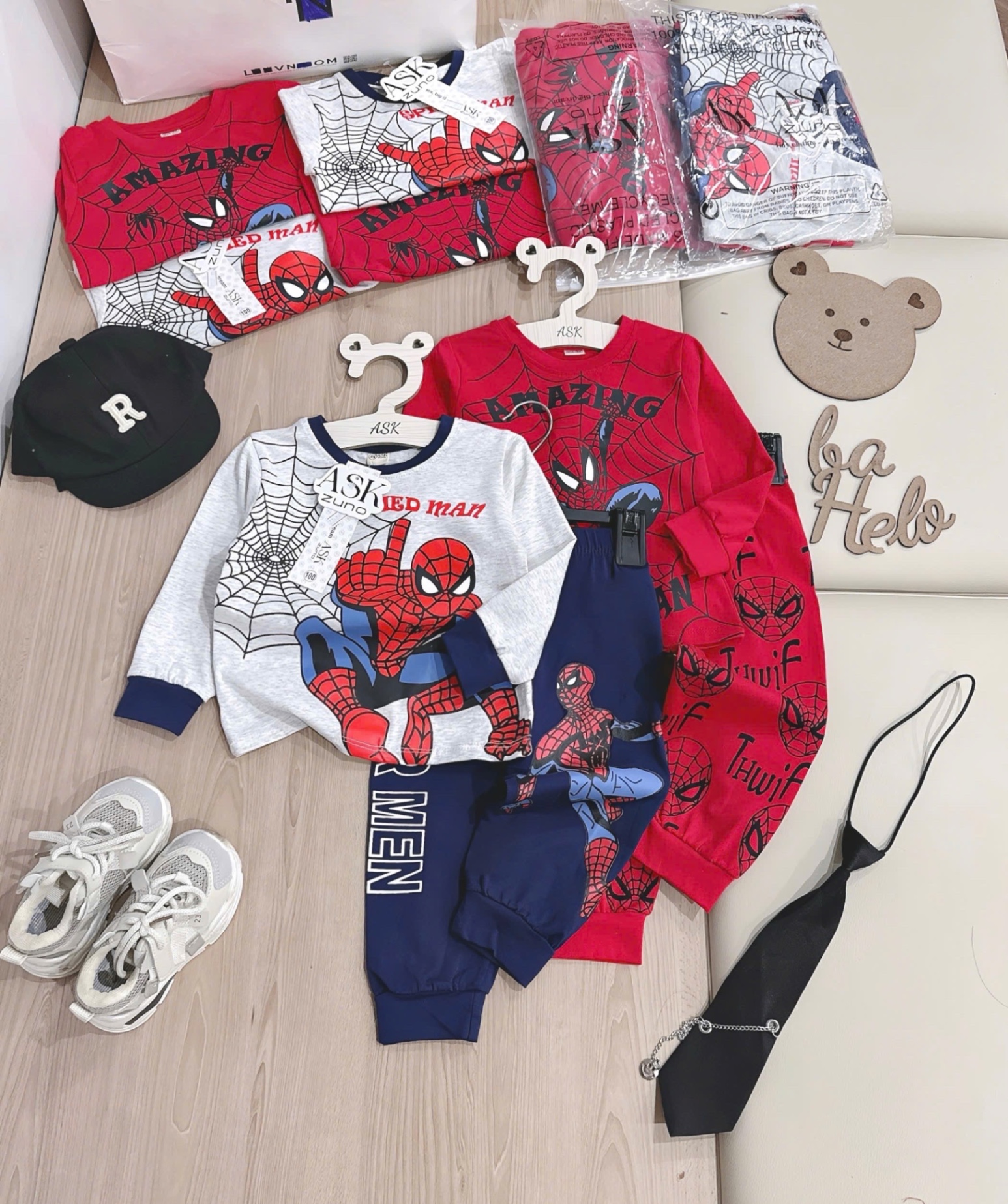 T851 - SET 2 BỘ BÉ TRAI DÀI TAY NHỆN AMAZING đỏ ghi