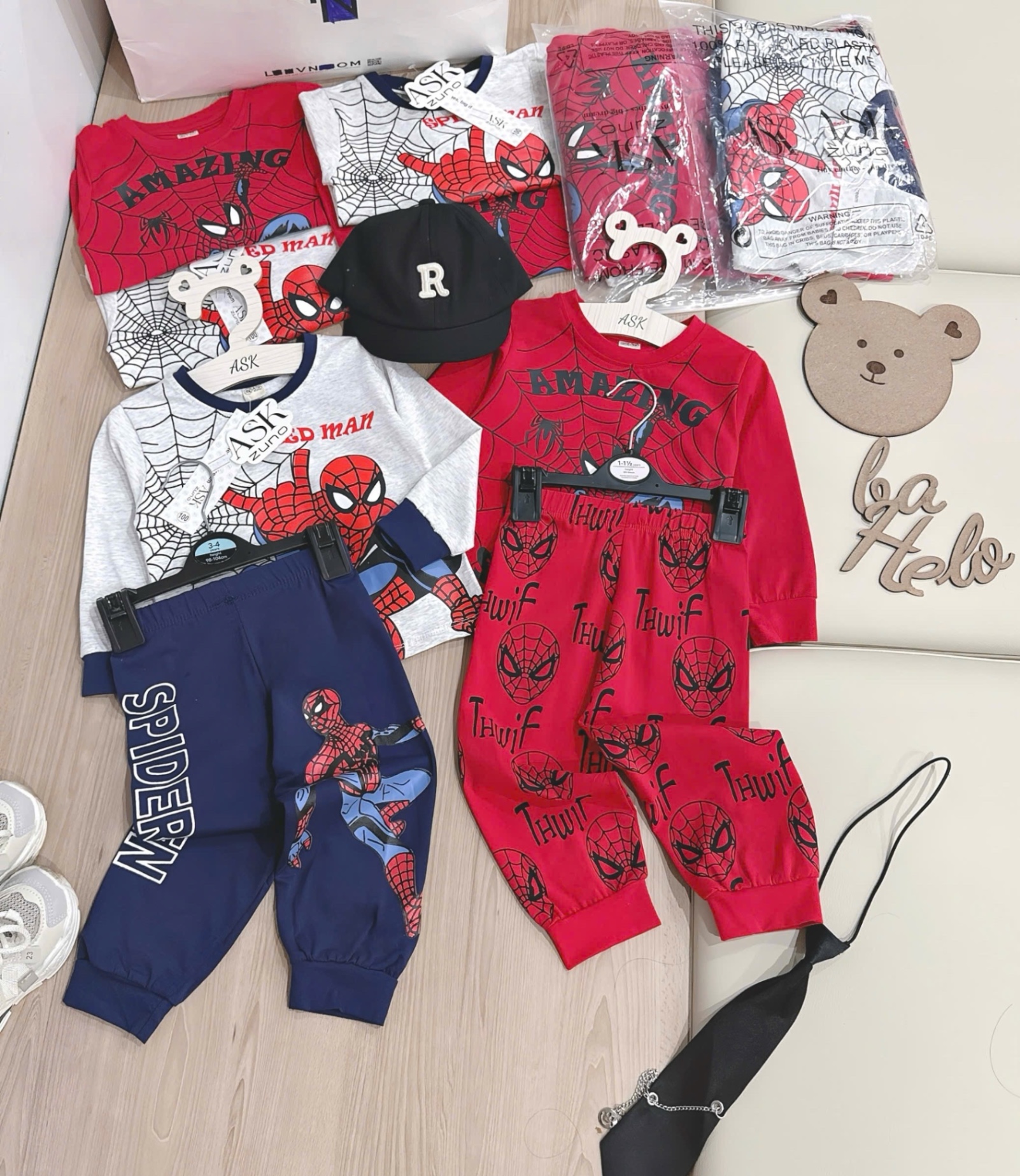 T851 - SET 2 BỘ BÉ TRAI DÀI TAY NHỆN AMAZING đỏ ghi