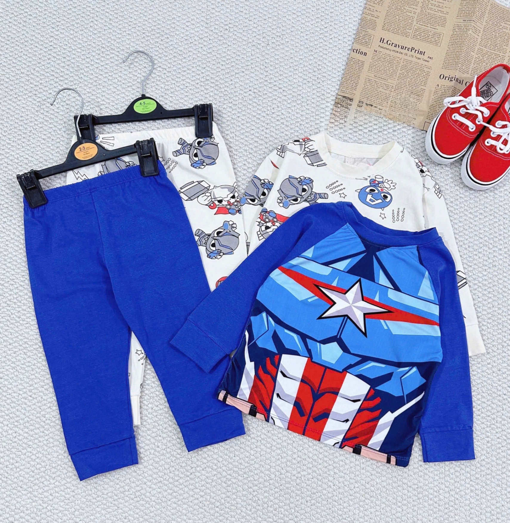 T853 - SET 2 BỘ BÉ TRAI DÀI TAY SIÊU NHÂN SAO xanh be