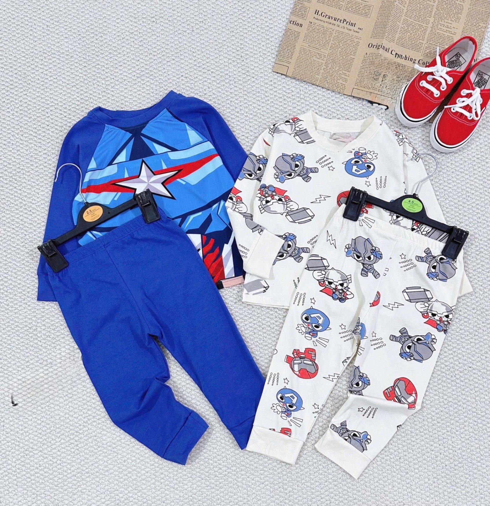 T853 - SET 2 BỘ BÉ TRAI DÀI TAY SIÊU NHÂN SAO xanh be