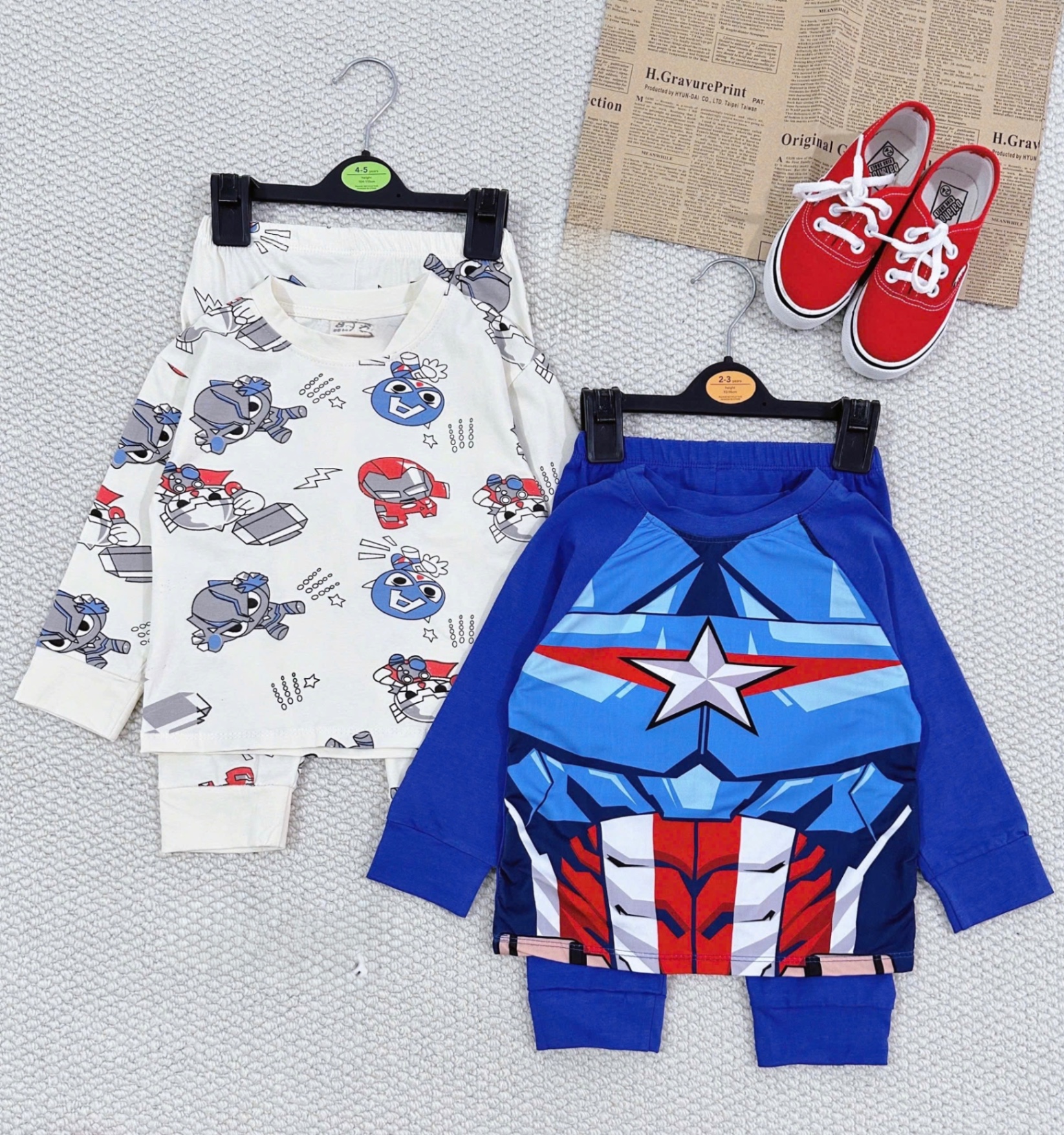 T853 - SET 2 BỘ BÉ TRAI DÀI TAY SIÊU NHÂN SAO xanh be
