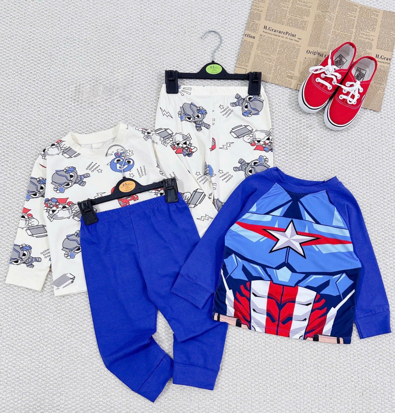 T853 - SET 2 BỘ BÉ TRAI DÀI TAY SIÊU NHÂN SAO xanh be