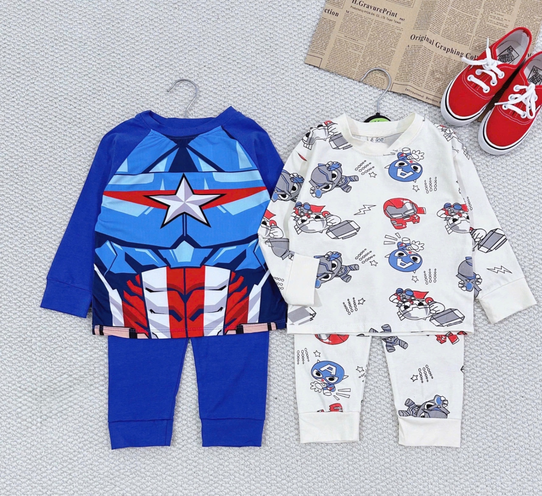 T853 - SET 2 BỘ BÉ TRAI DÀI TAY SIÊU NHÂN SAO xanh be
