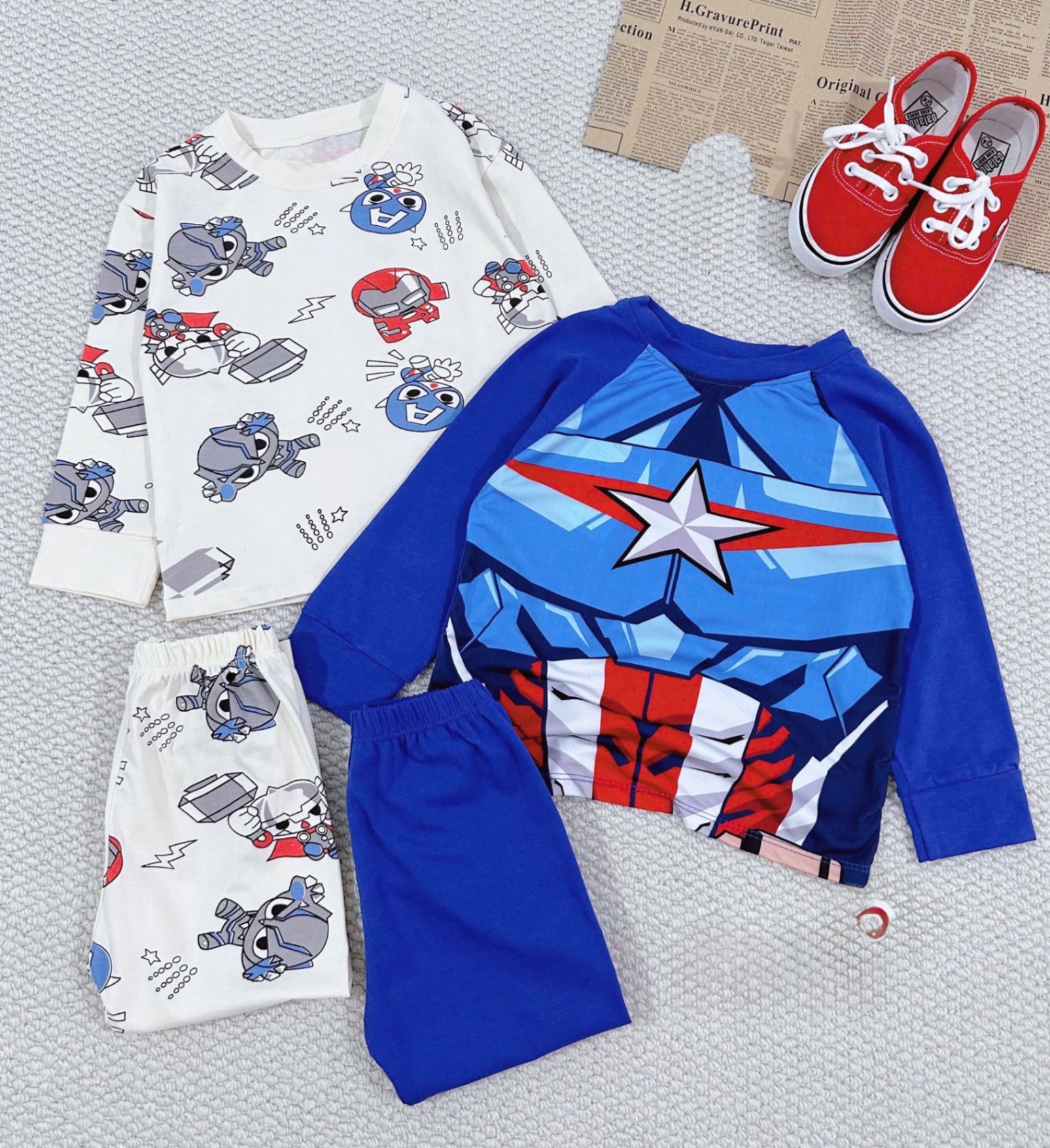 T853 - SET 2 BỘ BÉ TRAI DÀI TAY SIÊU NHÂN SAO xanh be