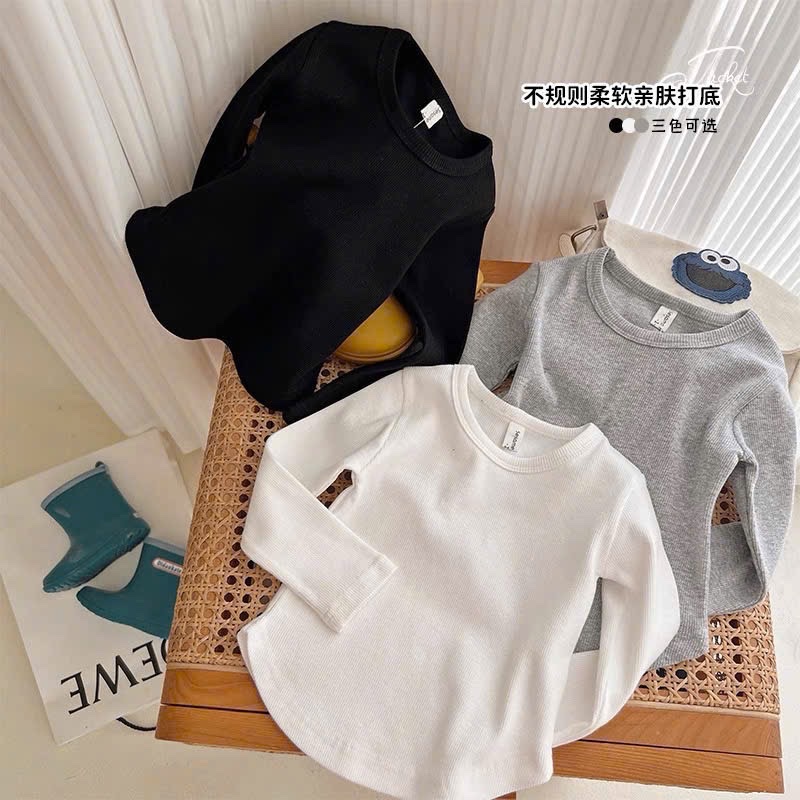 AB768 - SET 3 ÁO BÉ GÁI LEN TĂM DÀI TAY ĐUÔI TÔM đen ghi trắng