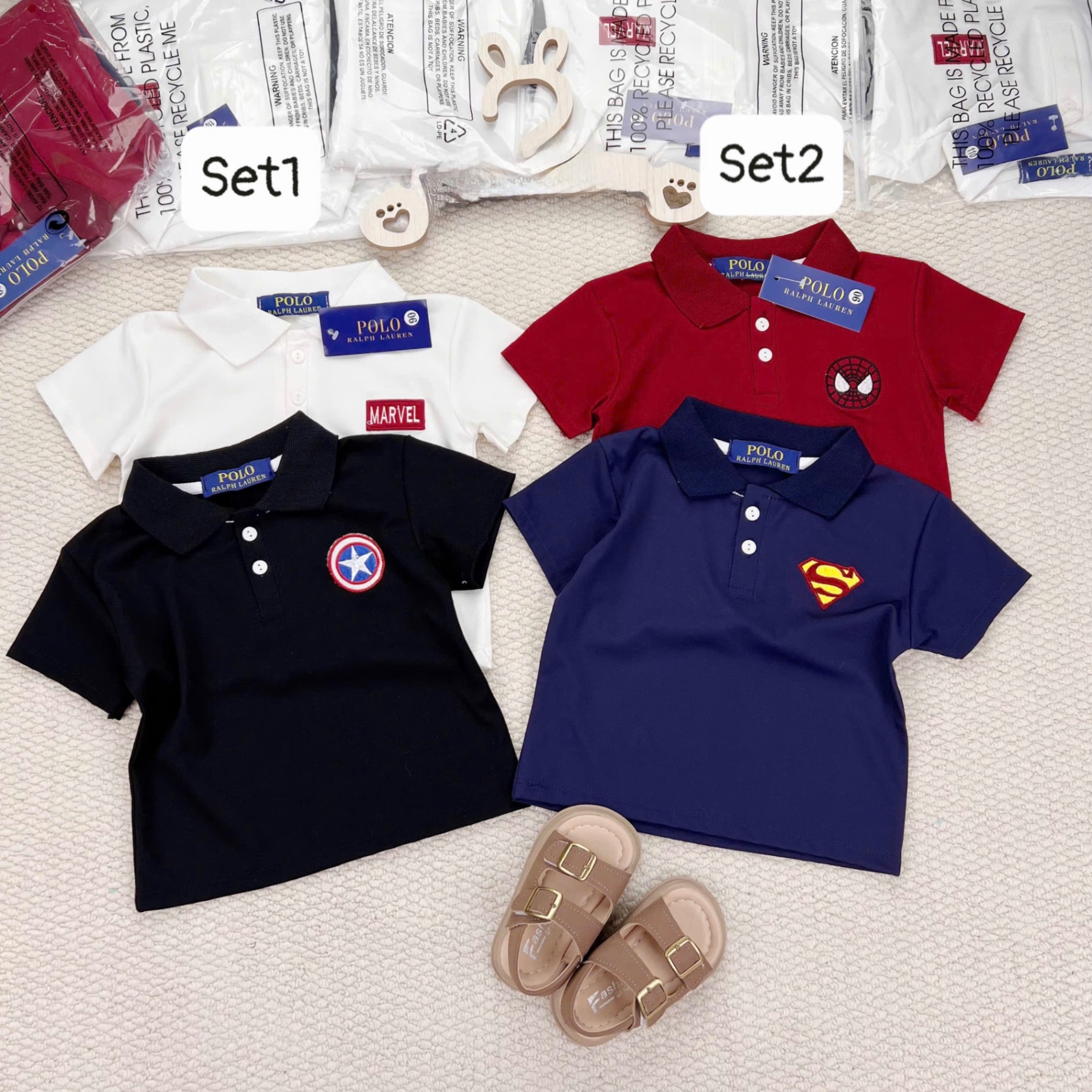 AB769 - SET 2 ÁO POLO BÉ TRAI CỘC TAY MARVEL