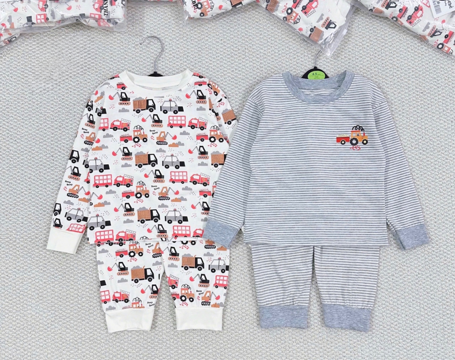 T856 - SET 2 BỘ BÉ TRAI DÀI TAY OTO kẻ trắng