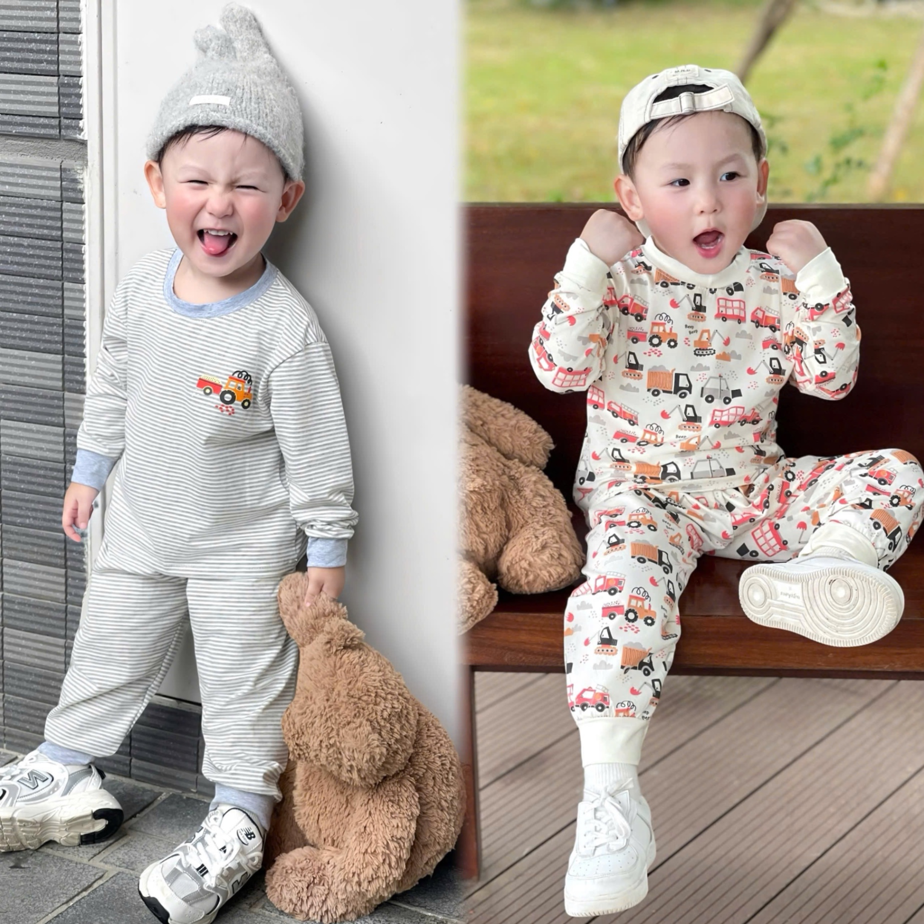 T856 - SET 2 BỘ BÉ TRAI DÀI TAY OTO kẻ trắng