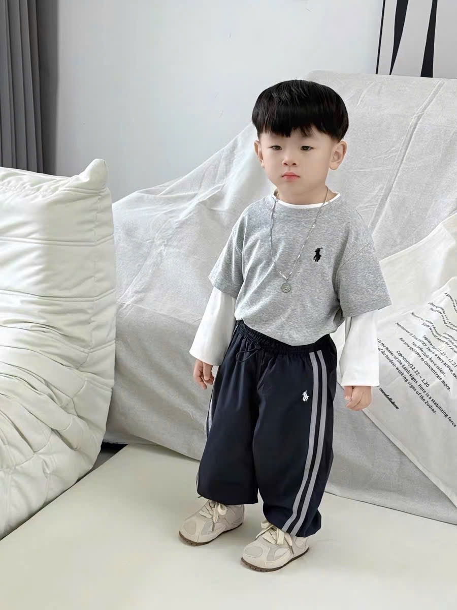 QB326 - SET 3 QUẦN GIÓ BÉ TRAI THÊU KỊ SĨ PHỐI SỌC đen than ghi